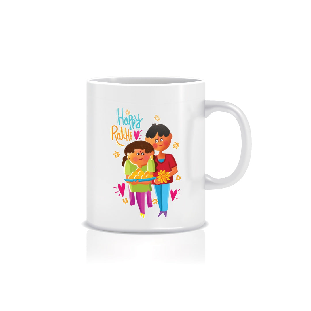 Designer Pearl Rakhi with Mug for Brother and Roli Chawal Pack, Best Wishes Greeting Card 2