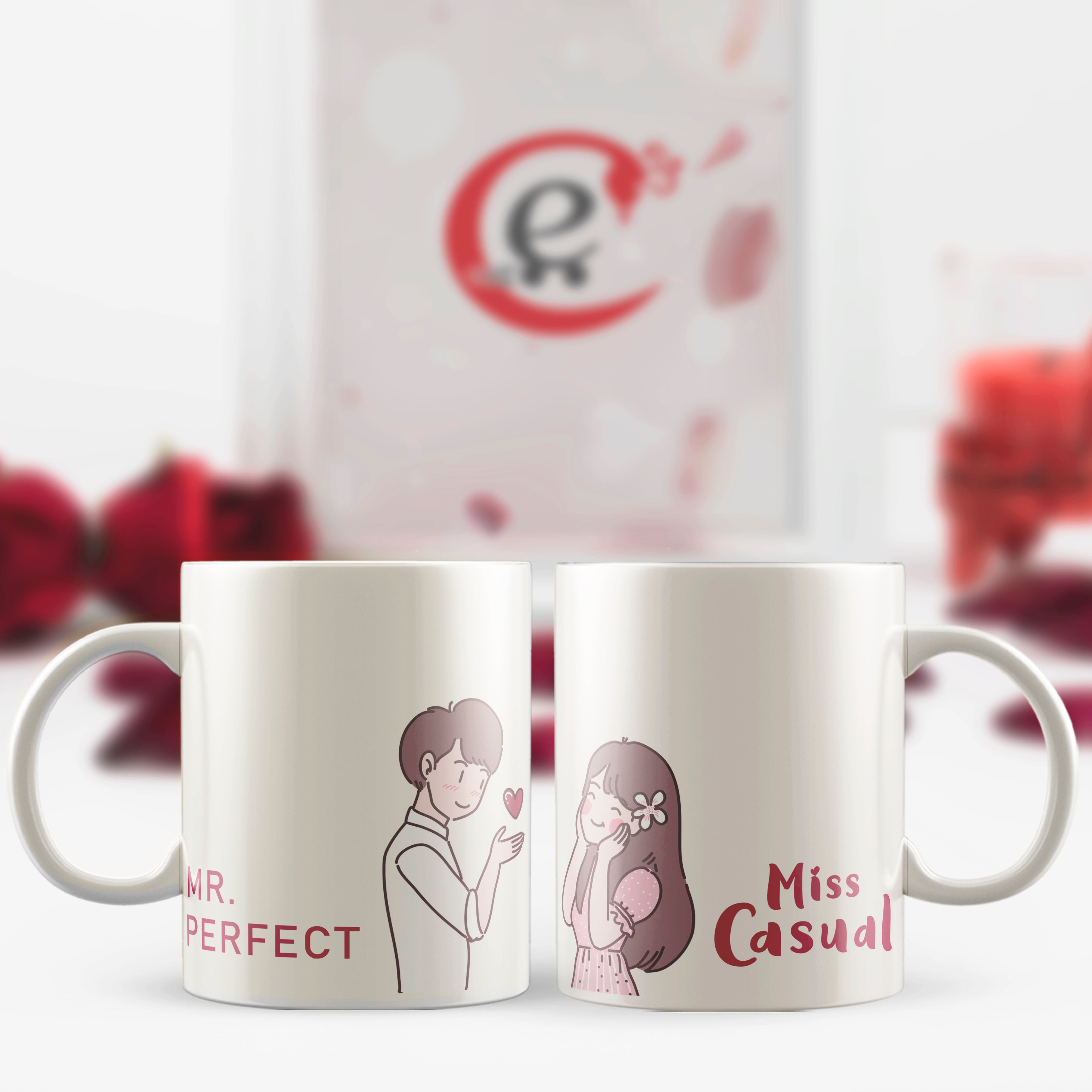 Set Of 2 "Mr. Perfect - Miss Casual" Valentine Love theme Ceramic Coffee Mugs