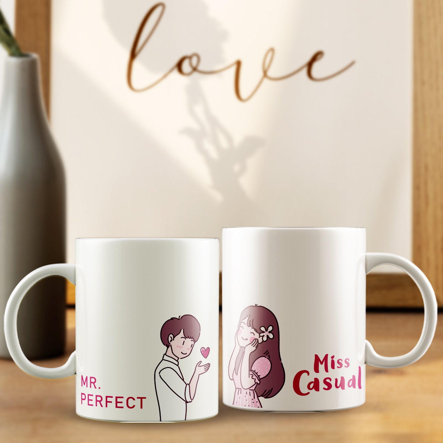 Set Of 2 "Mr. Perfect - Miss Casual" Valentine Love theme Ceramic Coffee Mugs 1