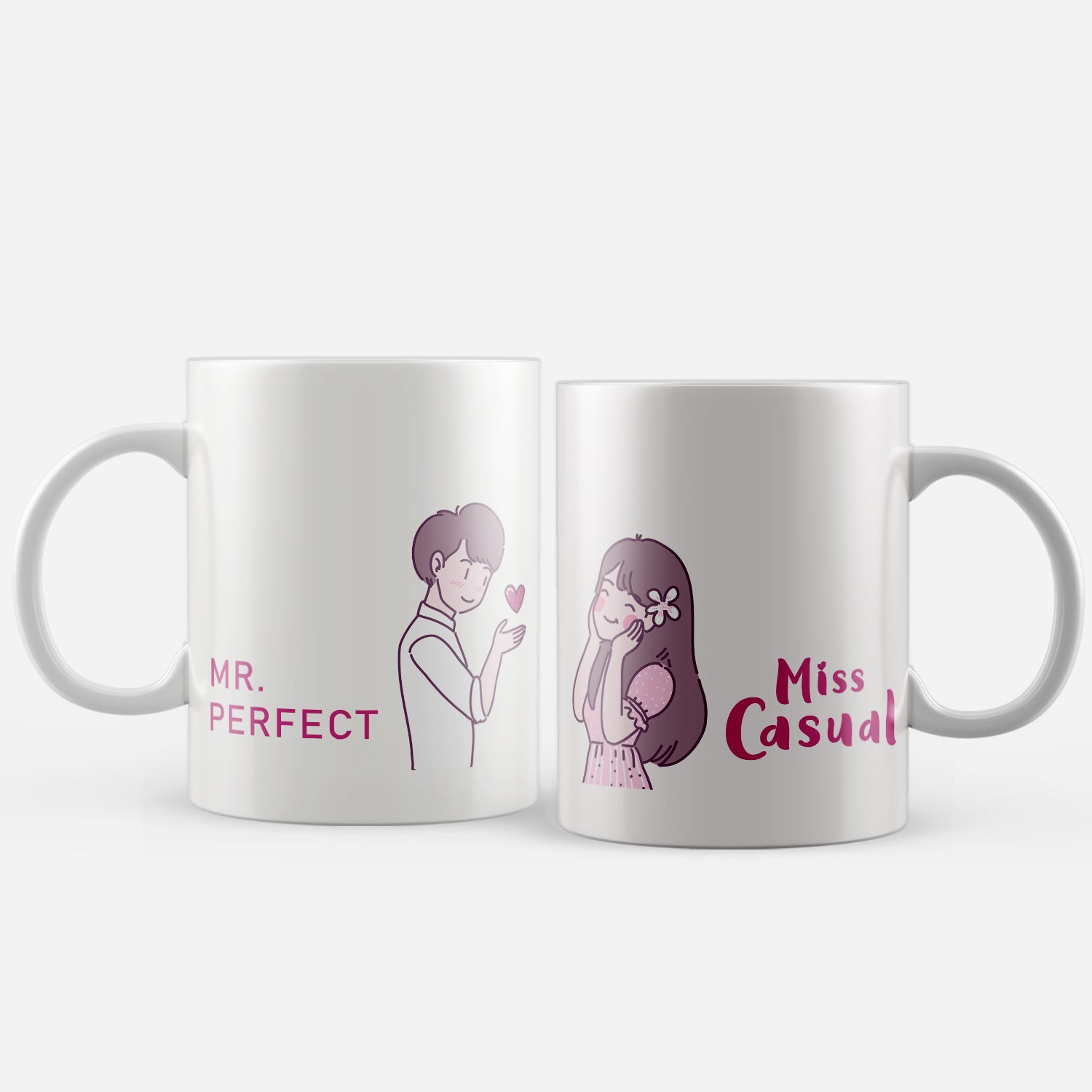 Set Of 2 "Mr. Perfect - Miss Casual" Valentine Love theme Ceramic Coffee Mugs 2
