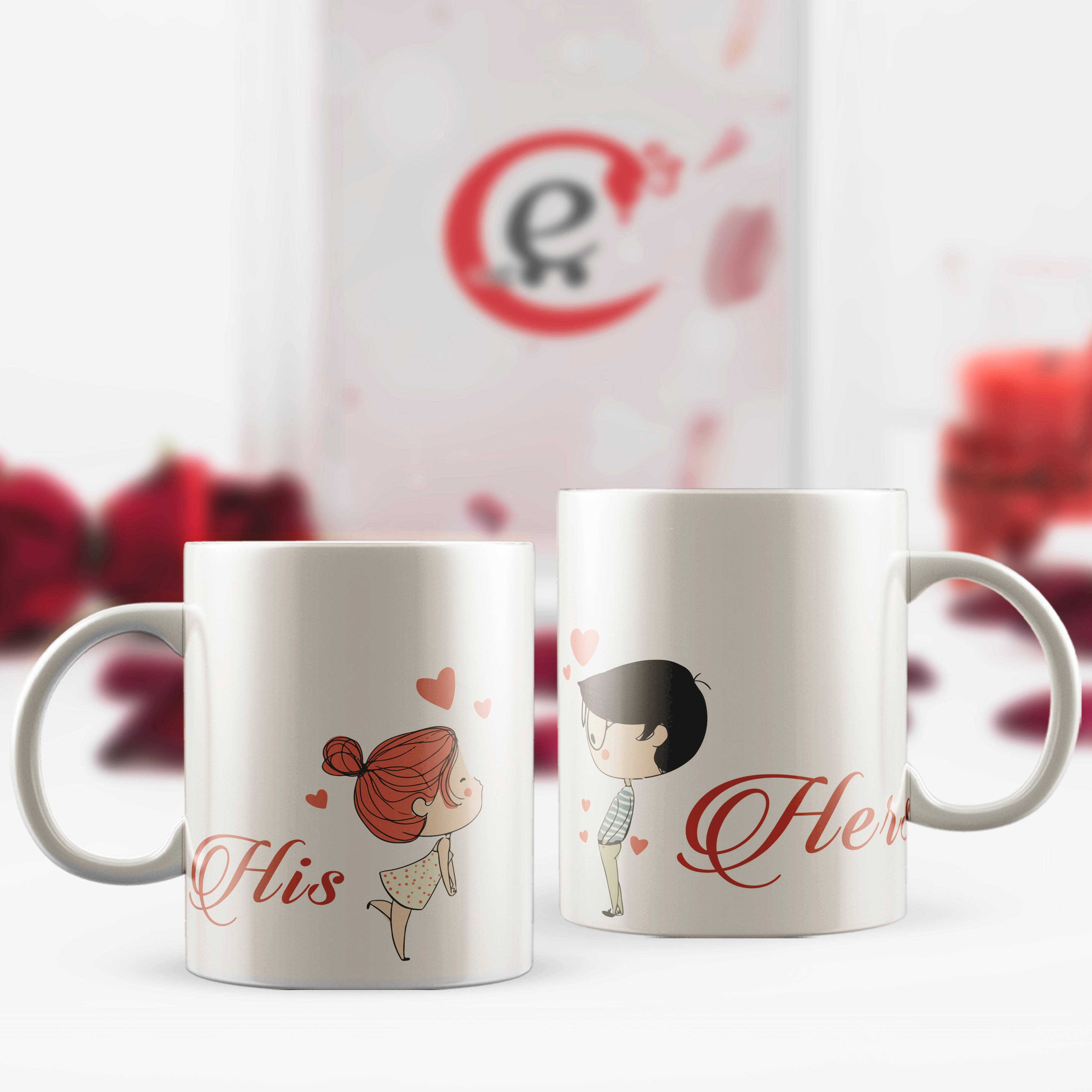Set of 2 "His - Her" Valentine Love theme Ceramic Coffee Mugs