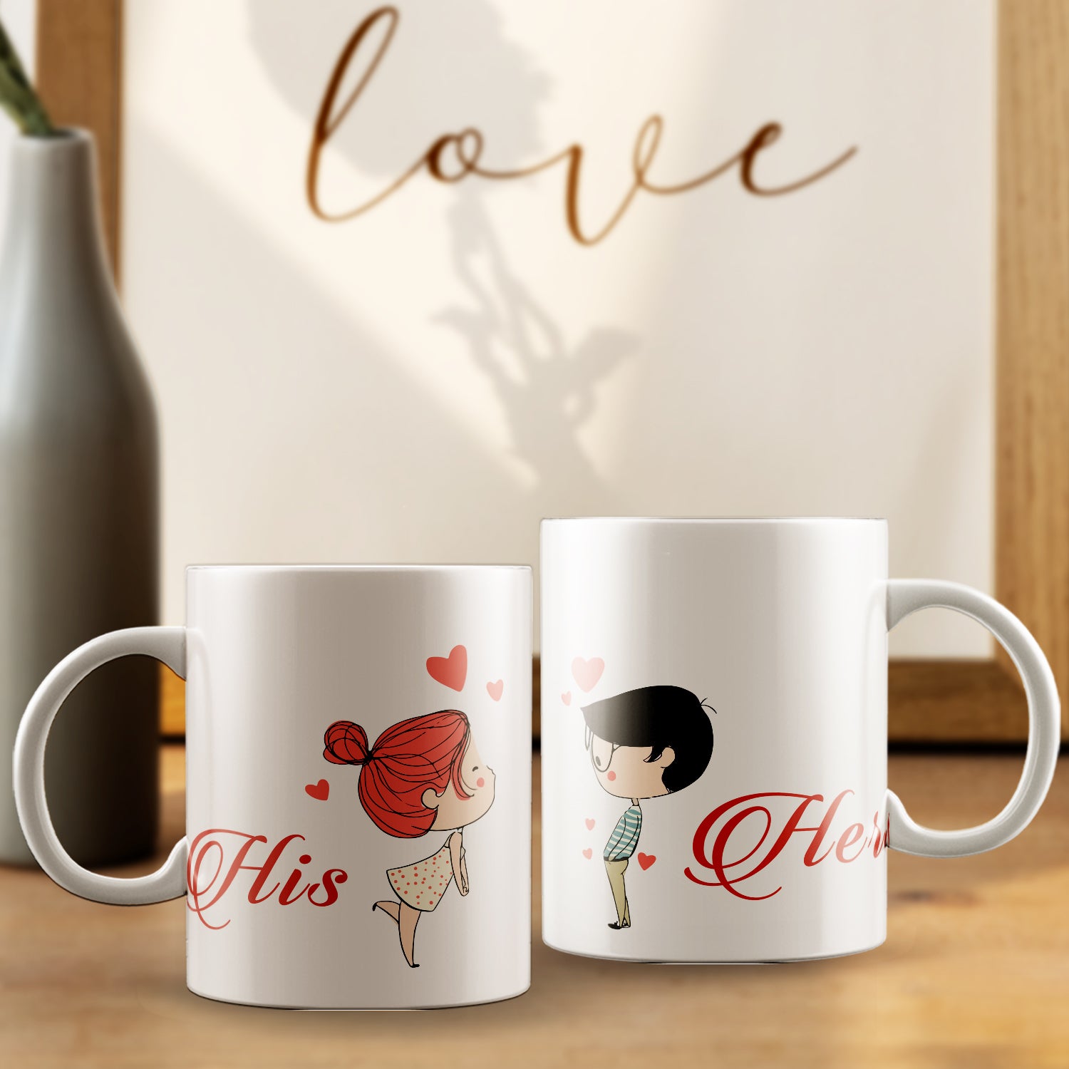 Set of 2 "His - Her" Valentine Love theme Ceramic Coffee Mugs 1