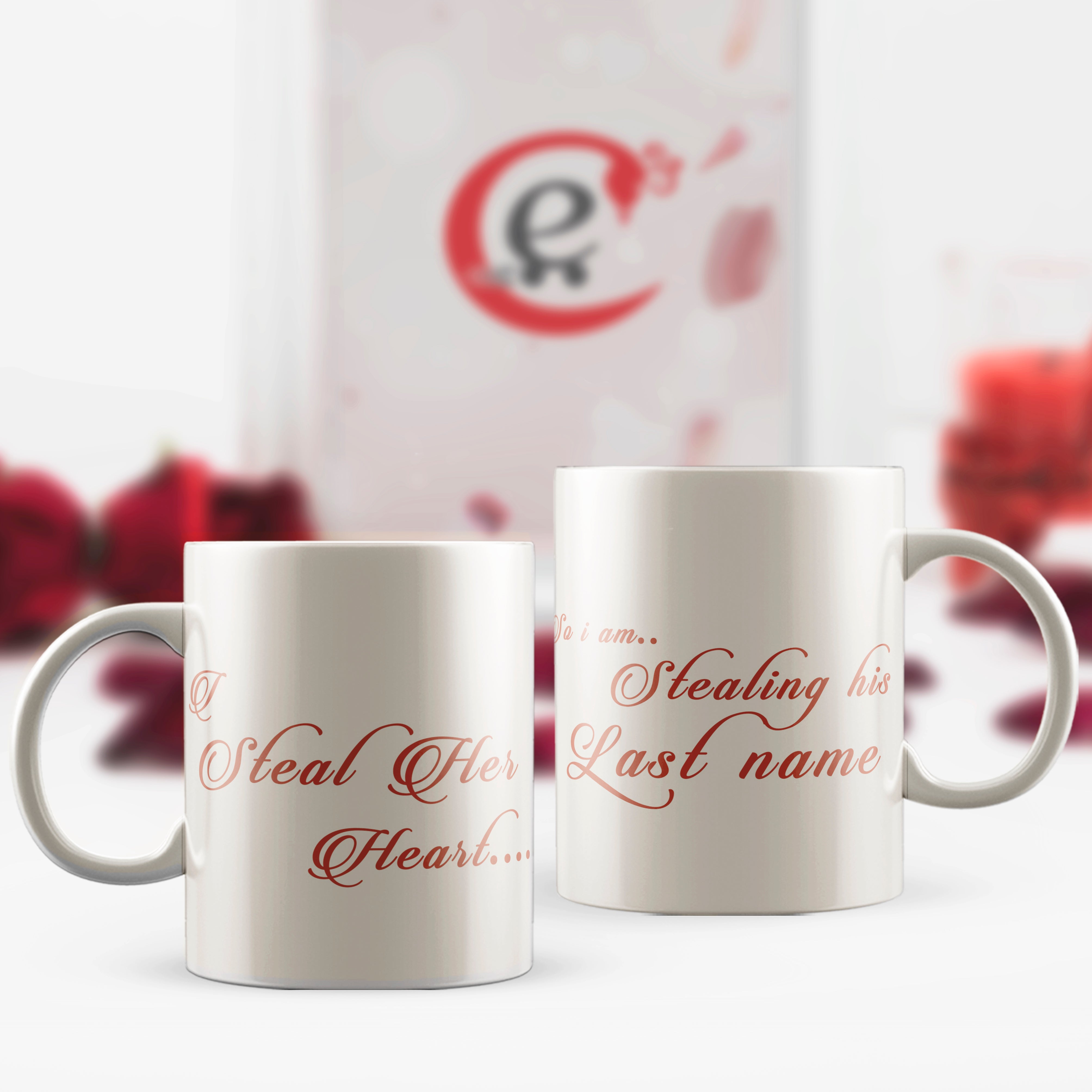 Set of 2 Valentine Love theme Ceramic Coffee Mugs