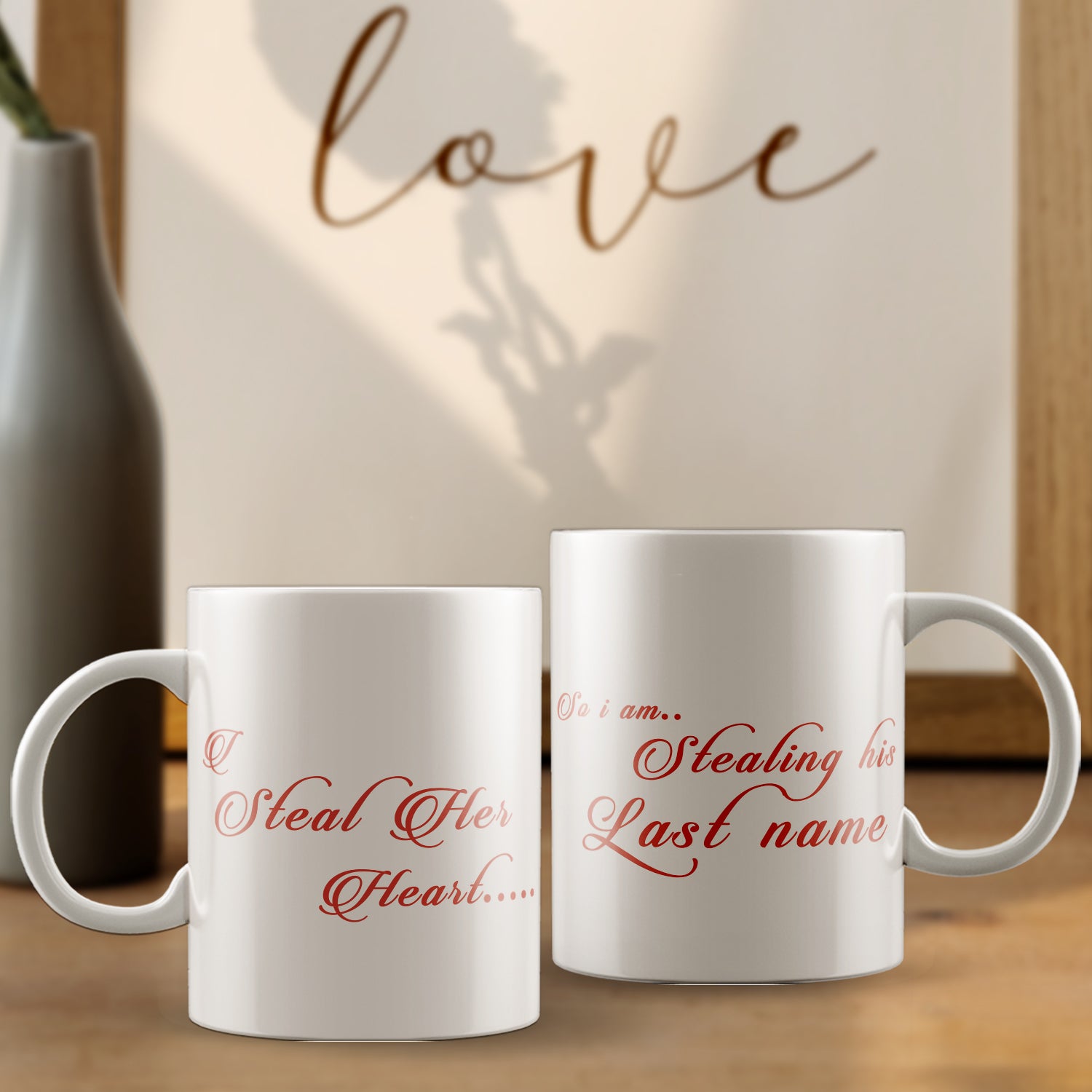 Set of 2 Valentine Love theme Ceramic Coffee Mugs 1