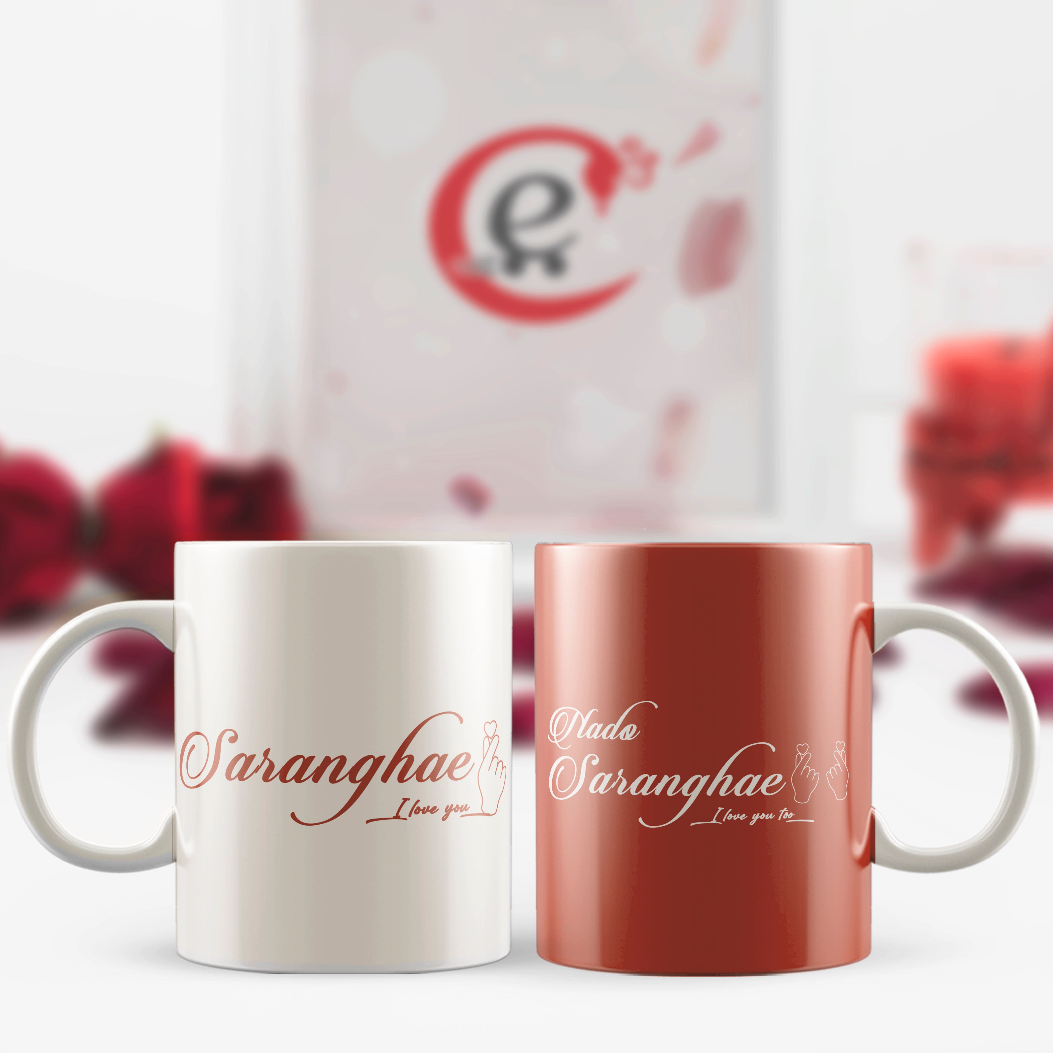 Set of 2 "Saranghae -Nado Saranghae" Valentine Love theme Ceramic Coffee Mugs