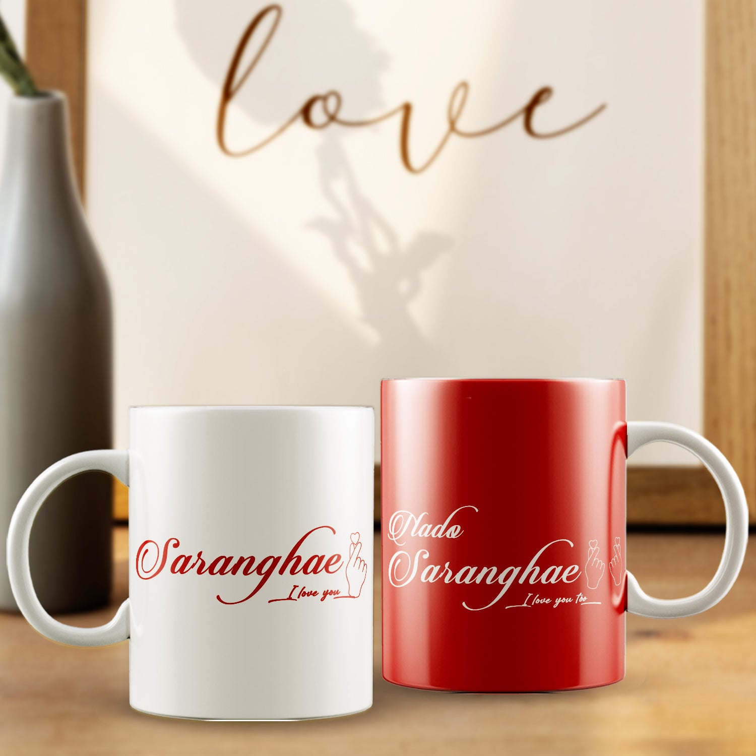 Set of 2 "Saranghae -Nado Saranghae" Valentine Love theme Ceramic Coffee Mugs 1