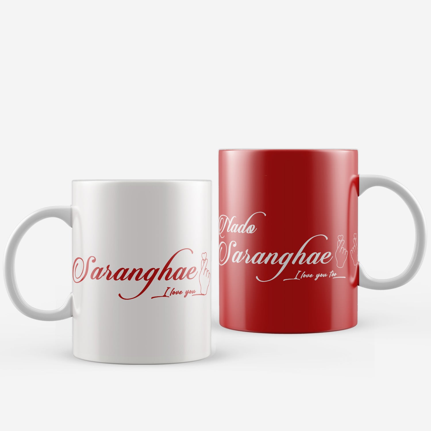 Set of 2 "Saranghae -Nado Saranghae" Valentine Love theme Ceramic Coffee Mugs 2