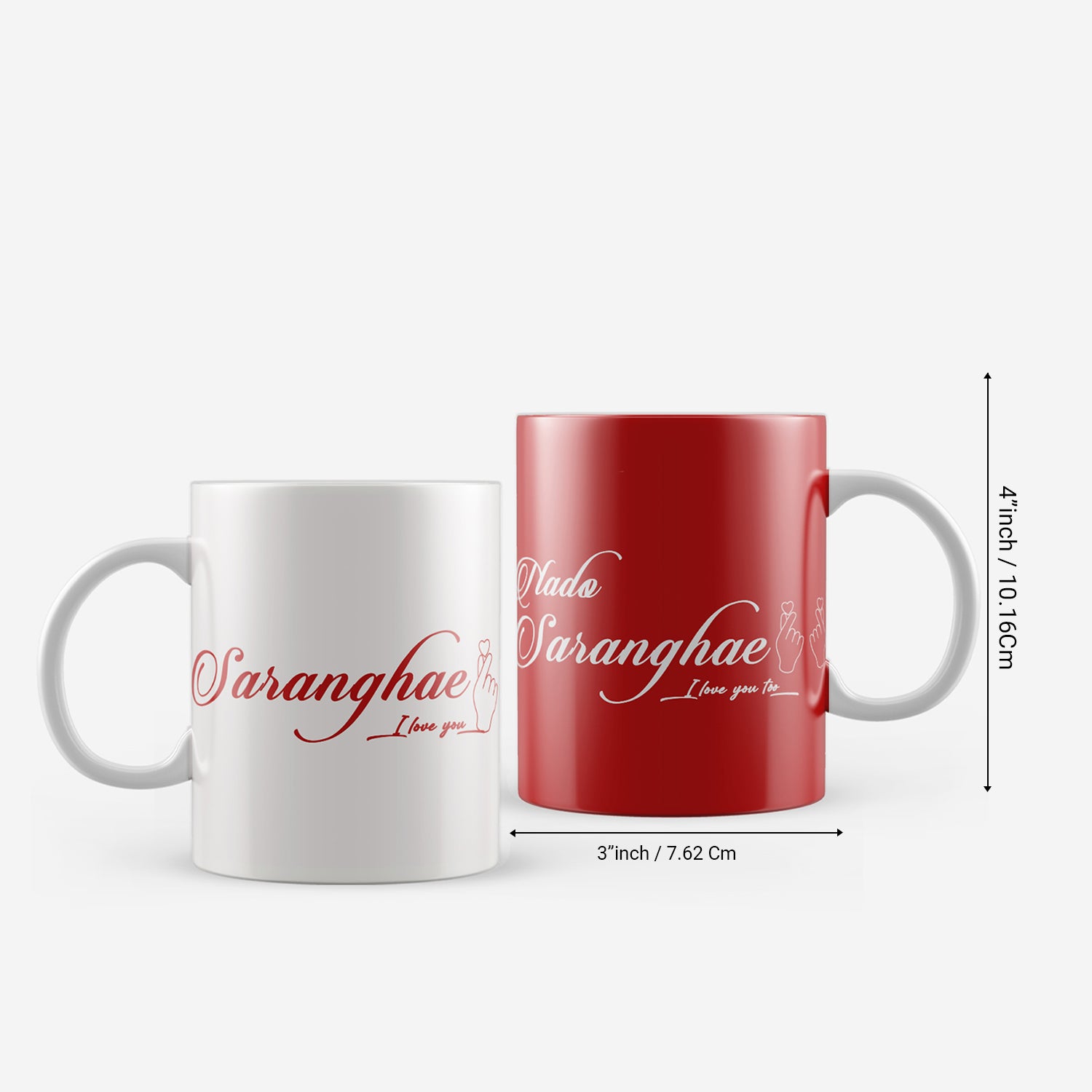 Set of 2 "Saranghae -Nado Saranghae" Valentine Love theme Ceramic Coffee Mugs 3