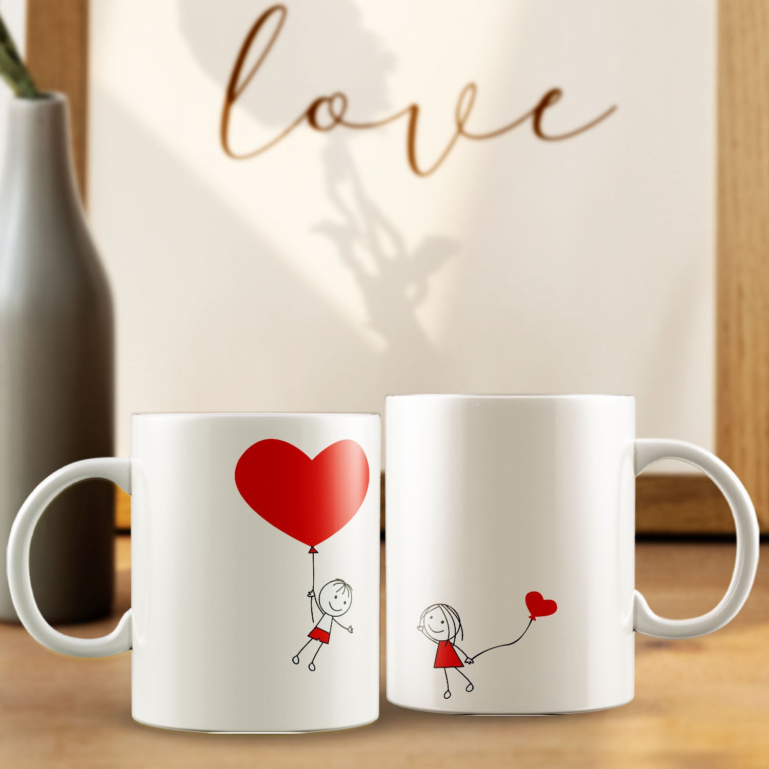 Set of 2 couple line art Valentine Love theme Ceramic Coffee Mugs 1