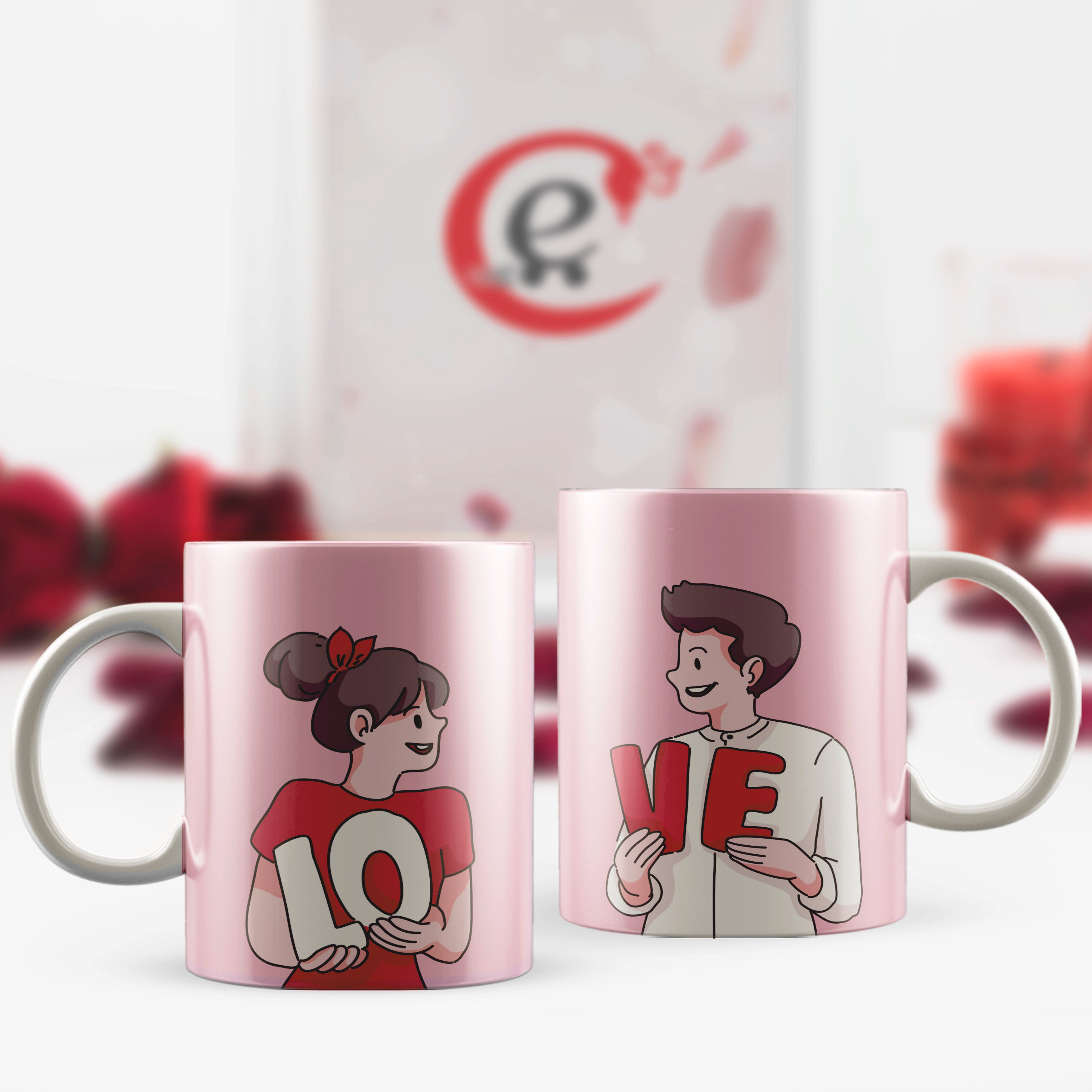 Set of 2 Loving Couple Valentine Love theme Ceramic Coffee Mugs