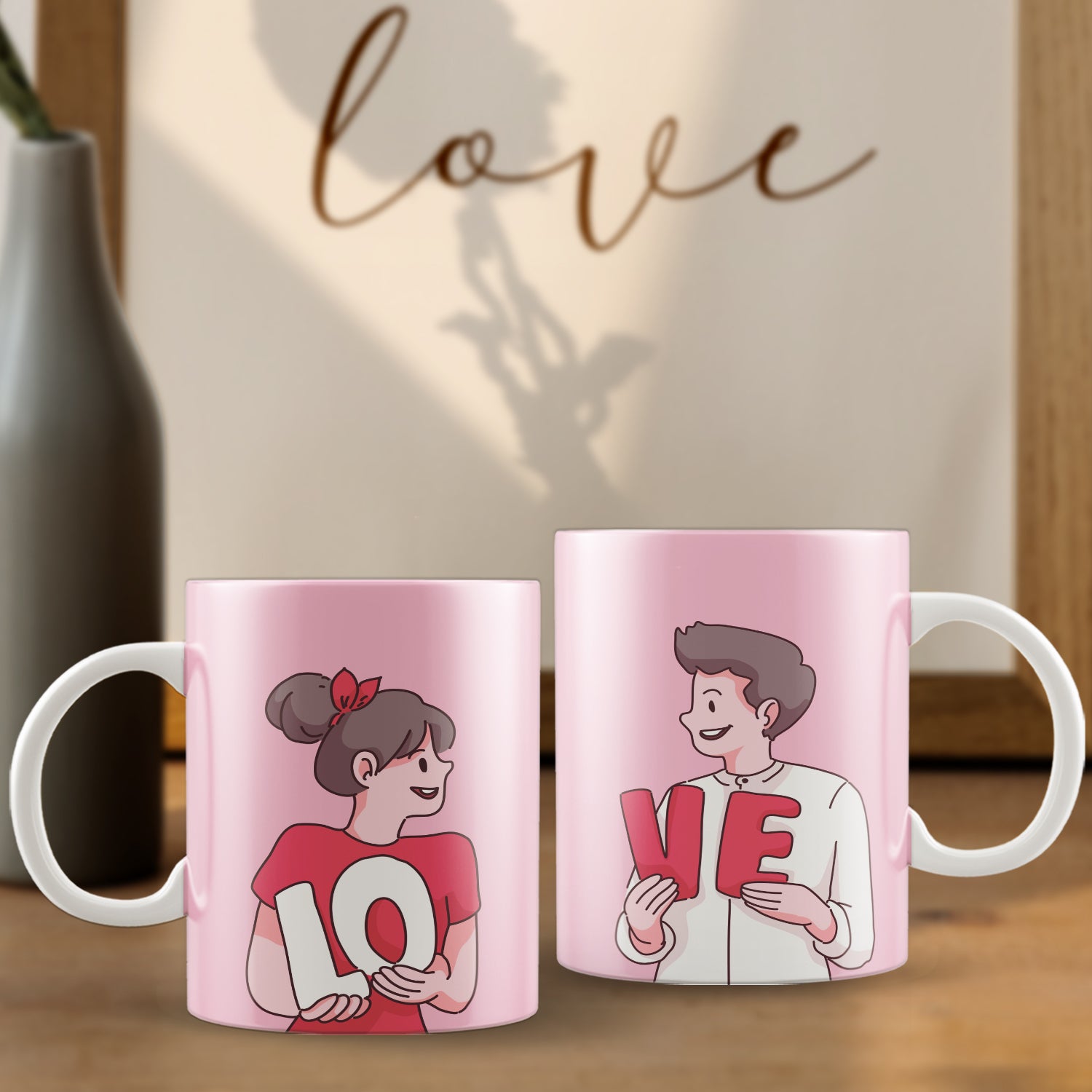 Set of 2 Loving Couple Valentine Love theme Ceramic Coffee Mugs 1