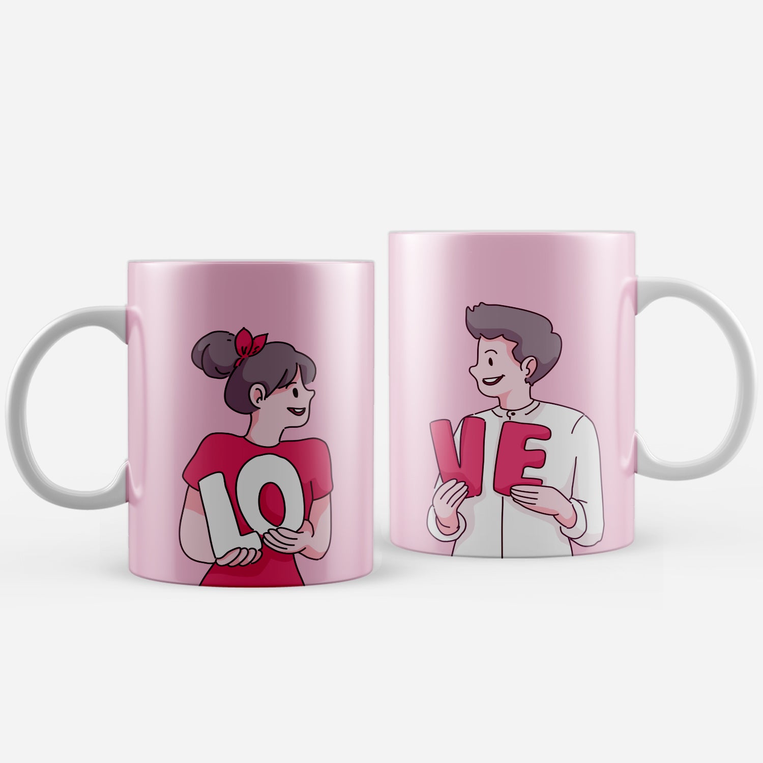 Set of 2 Loving Couple Valentine Love theme Ceramic Coffee Mugs 2