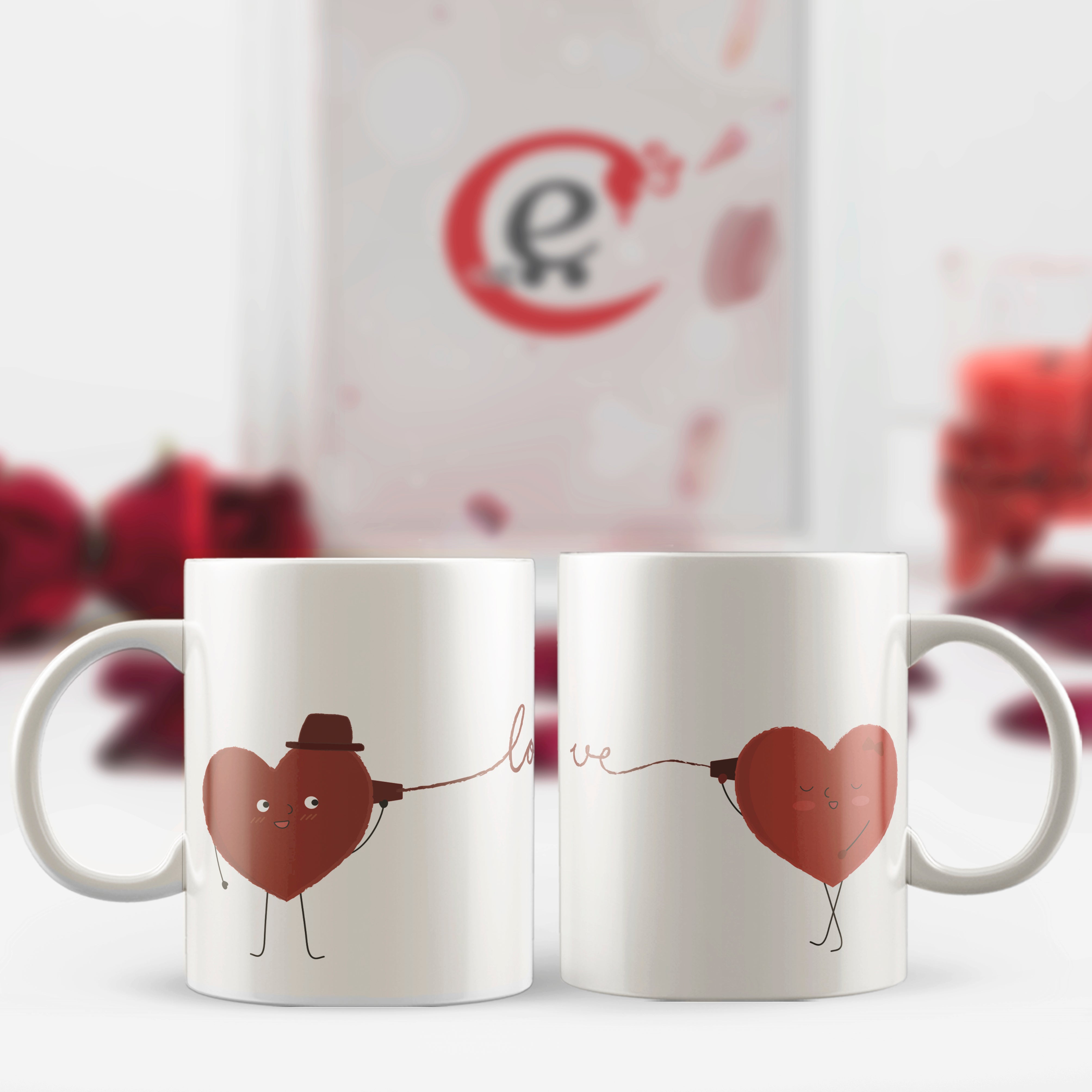 Set of 2 Loving heart Valentine Love theme Ceramic Coffee Mugs