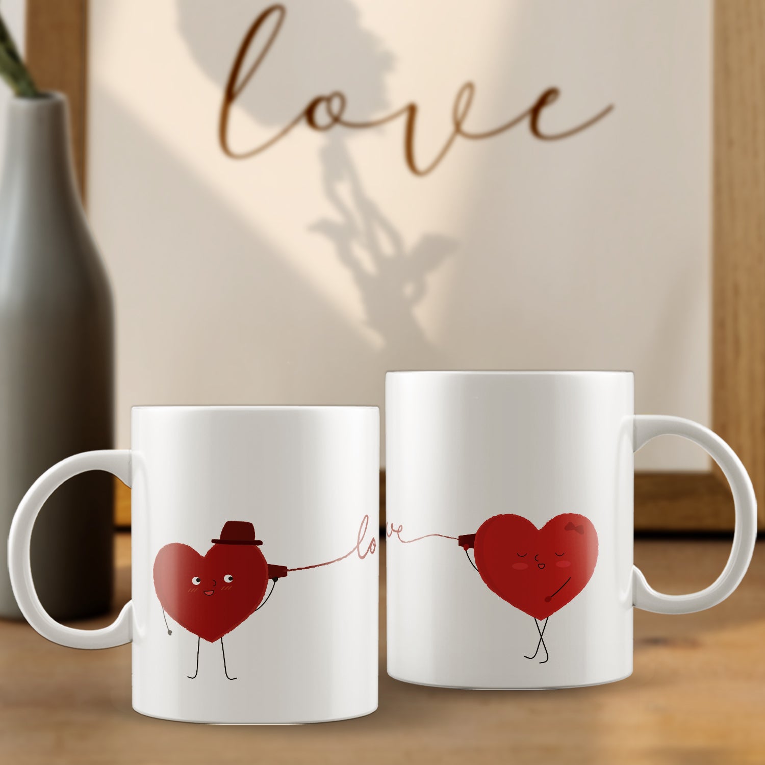 Set of 2 Loving heart Valentine Love theme Ceramic Coffee Mugs 1