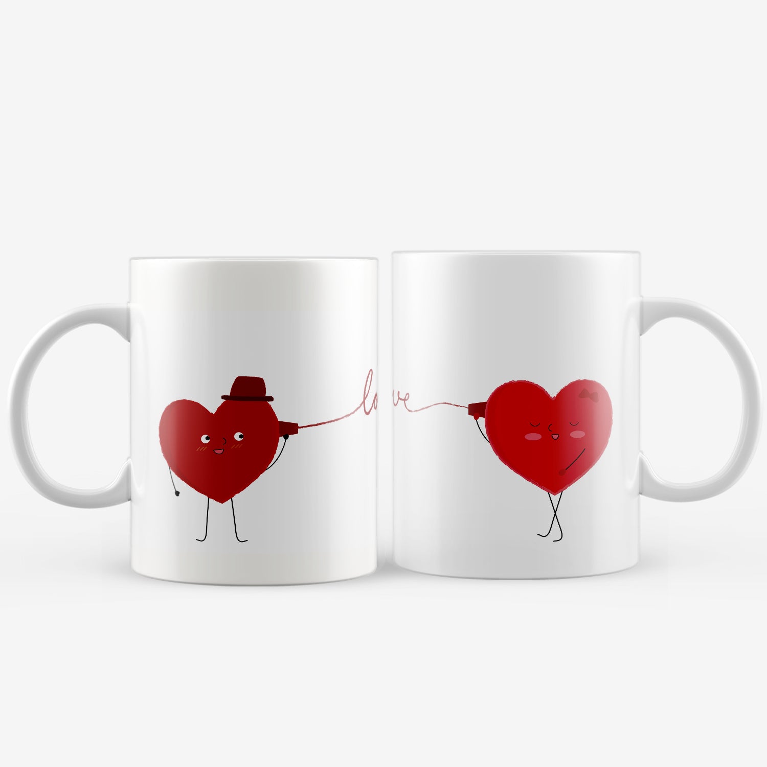 Set of 2 Loving heart Valentine Love theme Ceramic Coffee Mugs 2