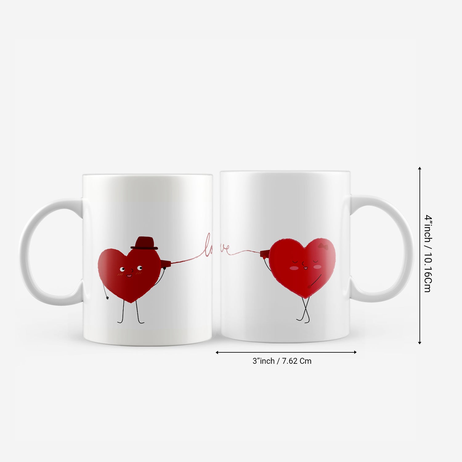 Set of 2 Loving heart Valentine Love theme Ceramic Coffee Mugs 3