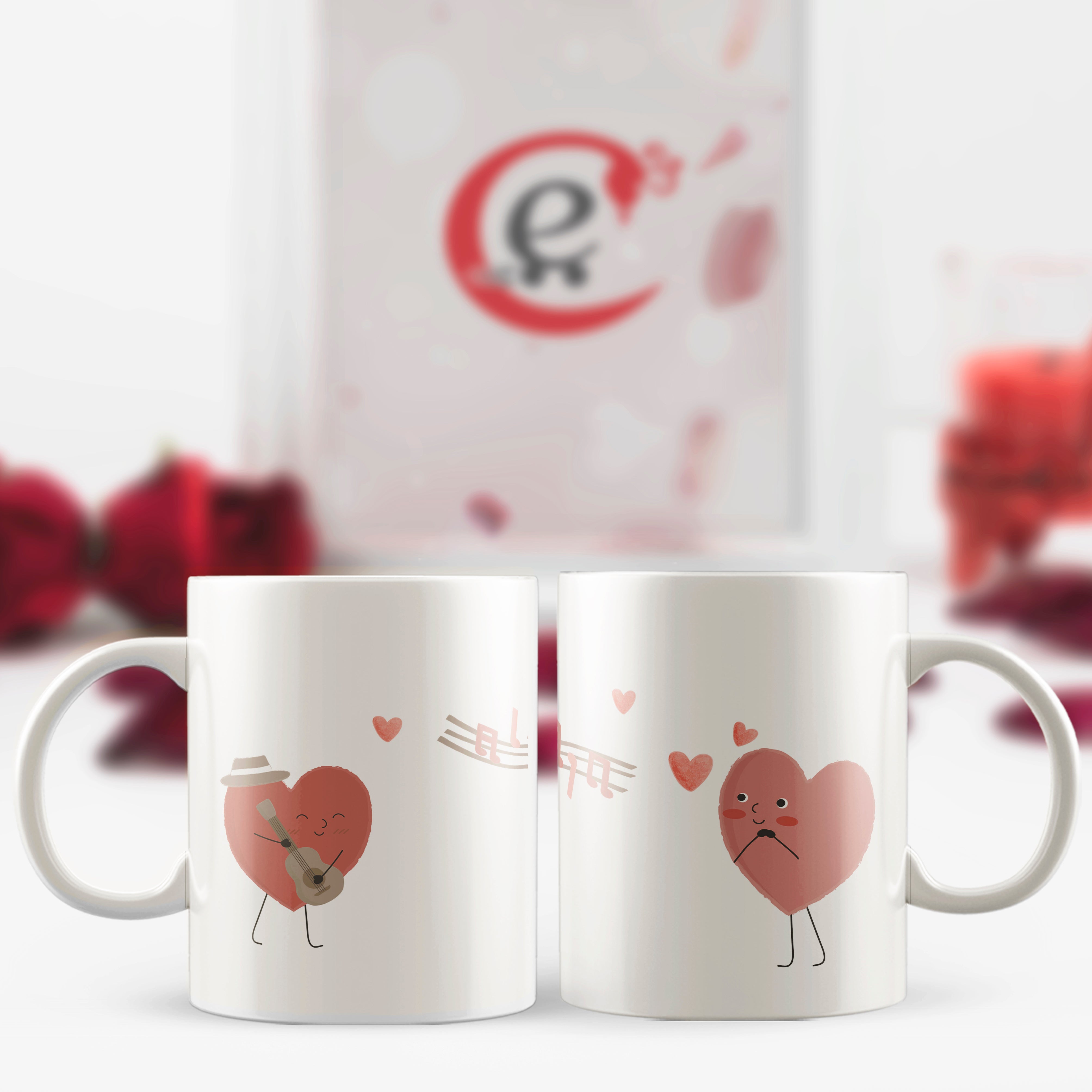 Set of 2 Love Notes Valentine Love theme Ceramic Coffee Mugs