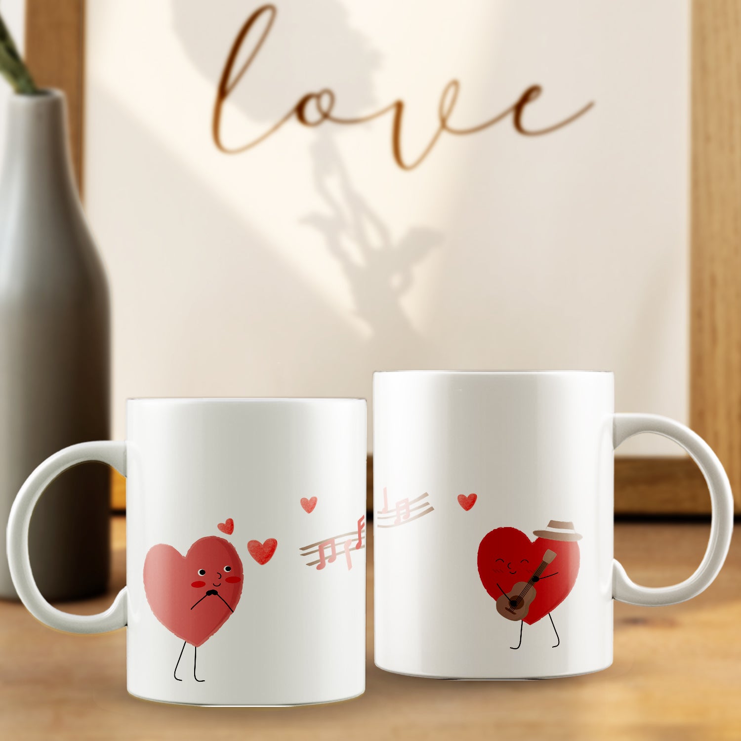 Set of 2 Love Notes Valentine Love theme Ceramic Coffee Mugs 1