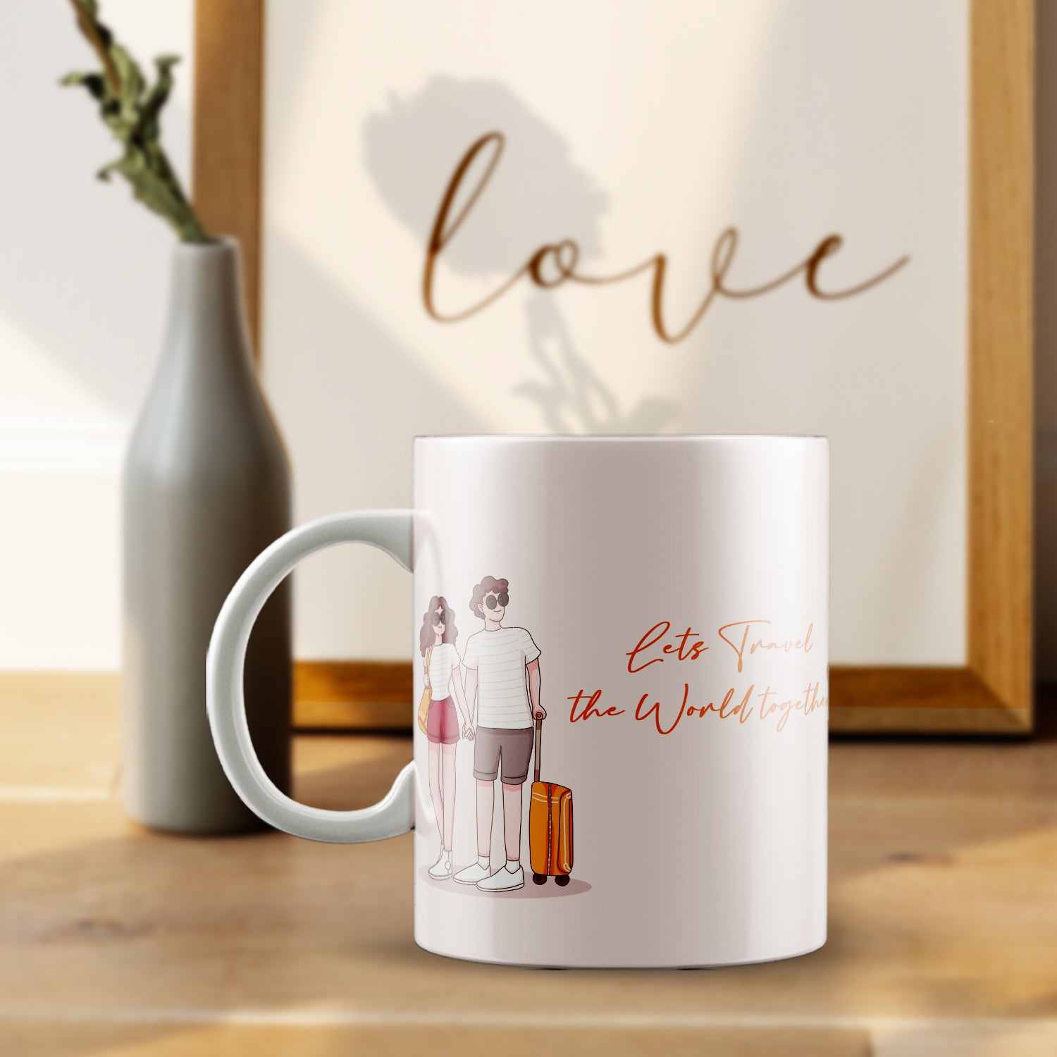 Let Travel the world together Valentine Love theme Ceramic Coffee Mug 1