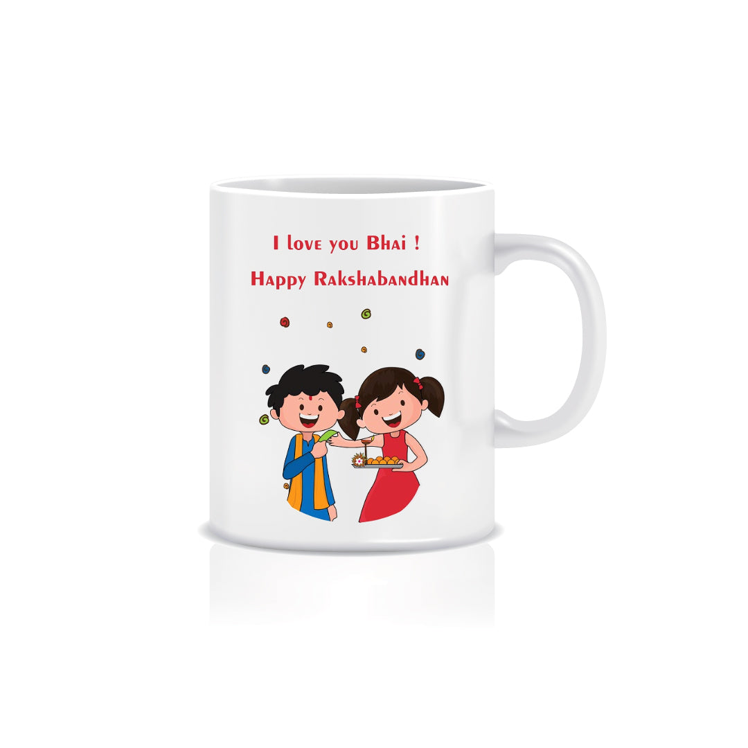 Designer Handcrafted Stone Pearl Rakhi with Mug for Brother and Roli Chawal Pack, Best Wishes Greeting Card 2