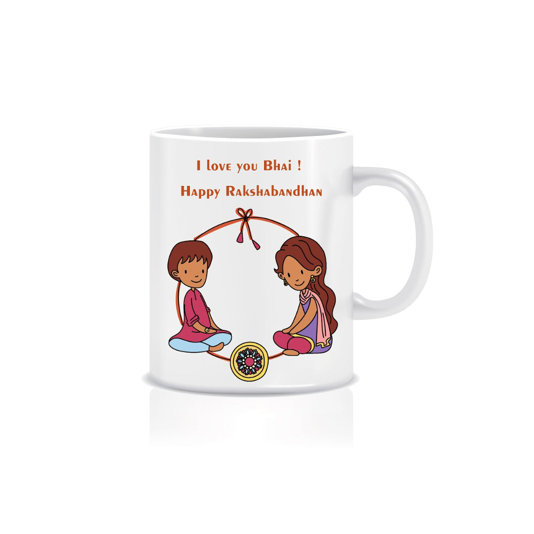 Designer Handcrafted Stone Pearl Rakhi with Mug for Brother and Roli Chawal Pack, Best Wishes Greeting Card 2