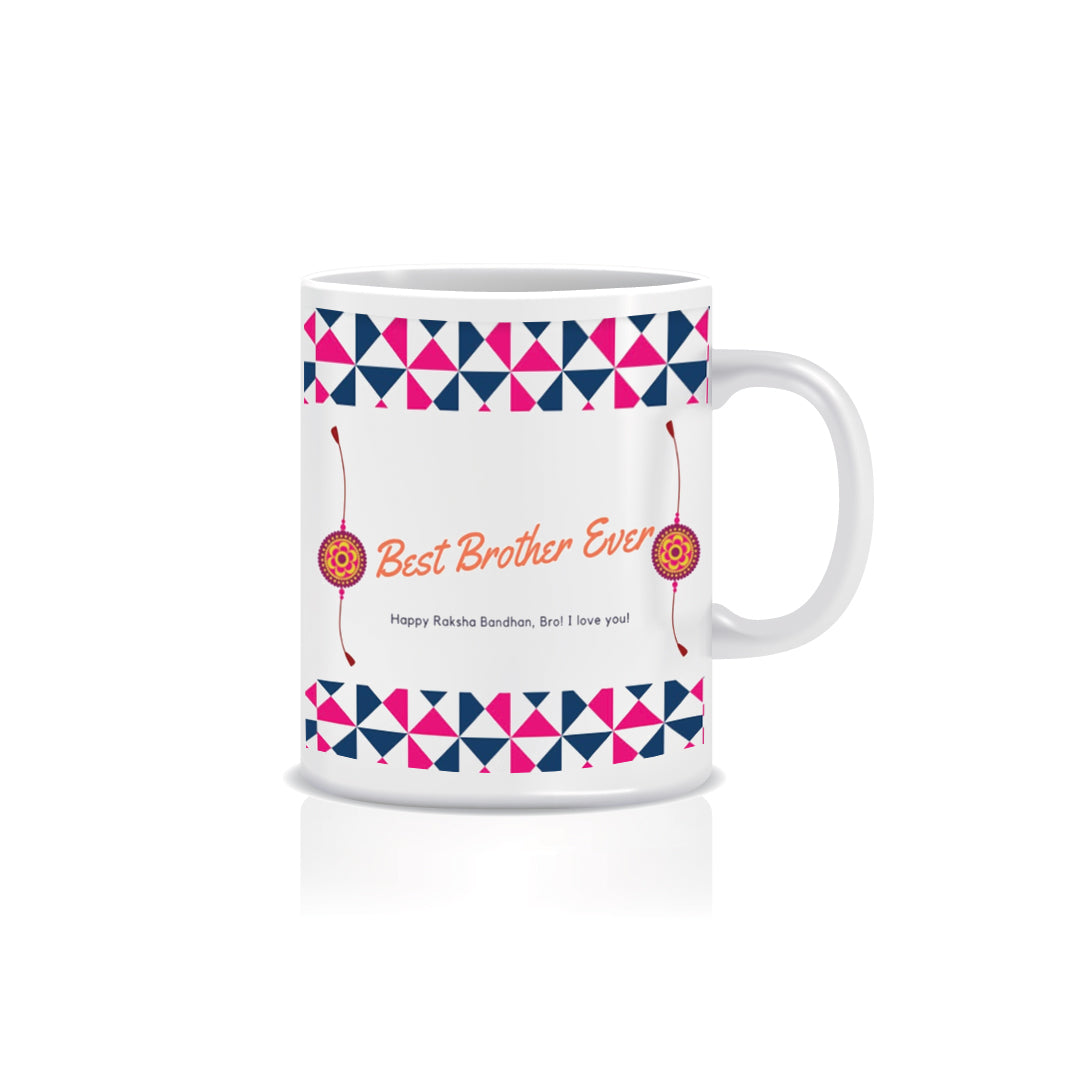 Designer Handcrafted Stone Pearl Rakhi with Mug for Brother and Roli Chawal Pack, Best Wishes Greeting Card 2
