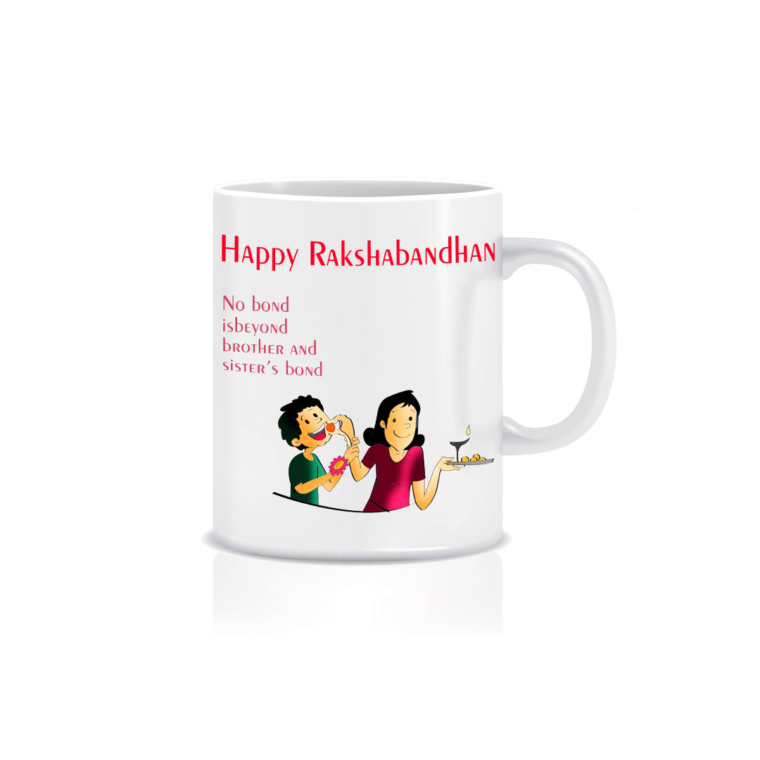Designer Handcrafted Stone Pearl Rakhi with Mug for Brother and Roli Chawal Pack, Best Wishes Greeting Card 2