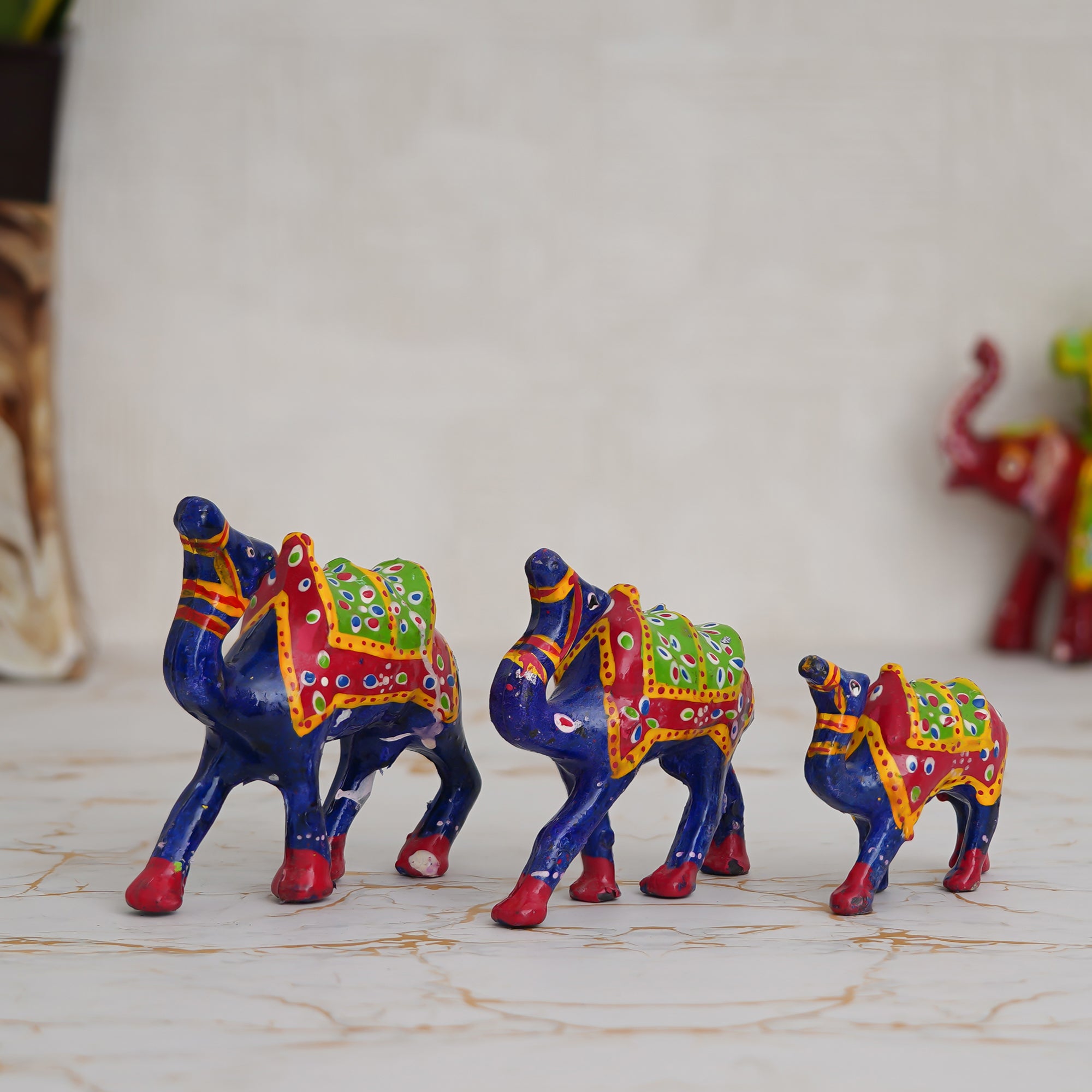 Set of 3 Designer Camel Showpiece Animal Figurines- Multicolor