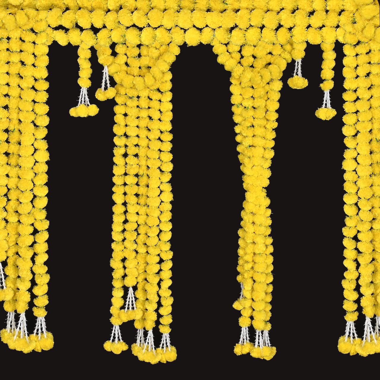 eCraftIndia Set of 10 Artificial Yellow Marigold Flowers Strings Garlands, 5 Feet Long Each 1