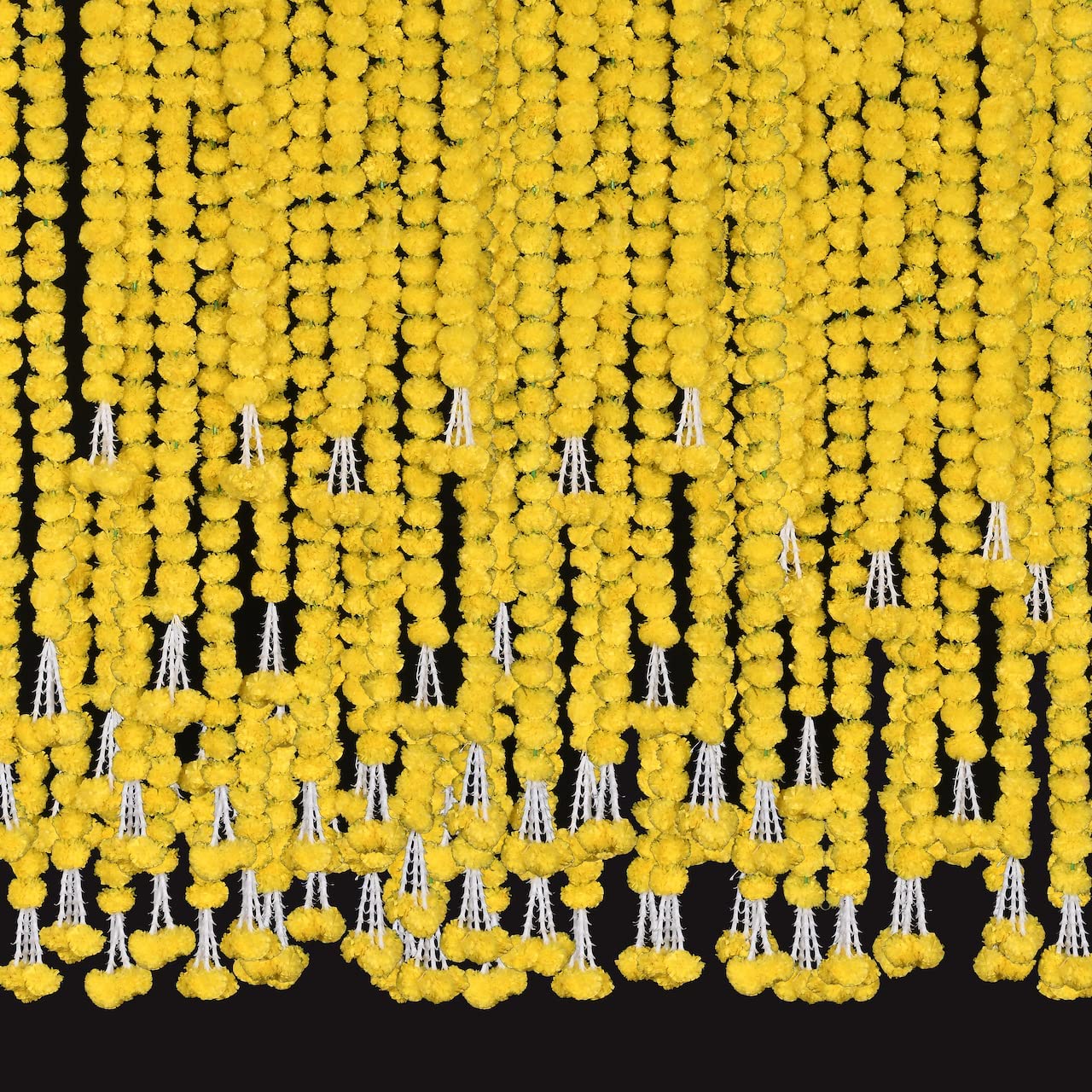 eCraftIndia Set of 10 Artificial Yellow Marigold Flowers Strings Garlands, 5 Feet Long Each