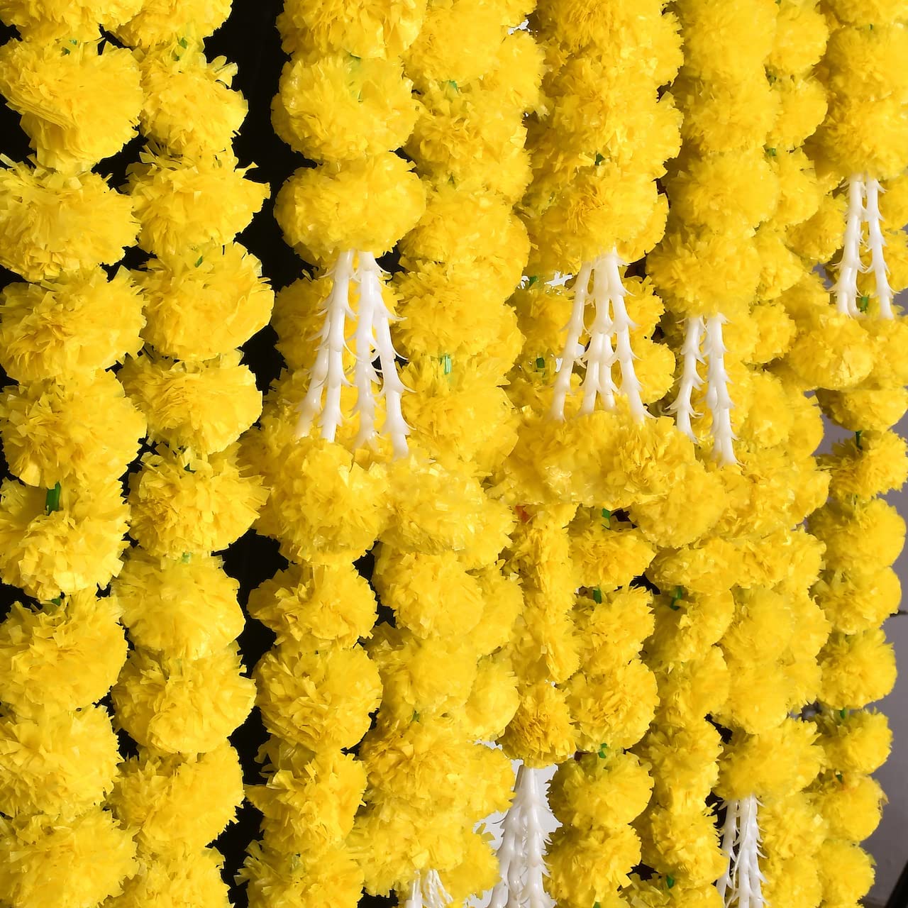 eCraftIndia Set of 10 Artificial Yellow Marigold Flowers Strings Garlands, 5 Feet Long Each 2