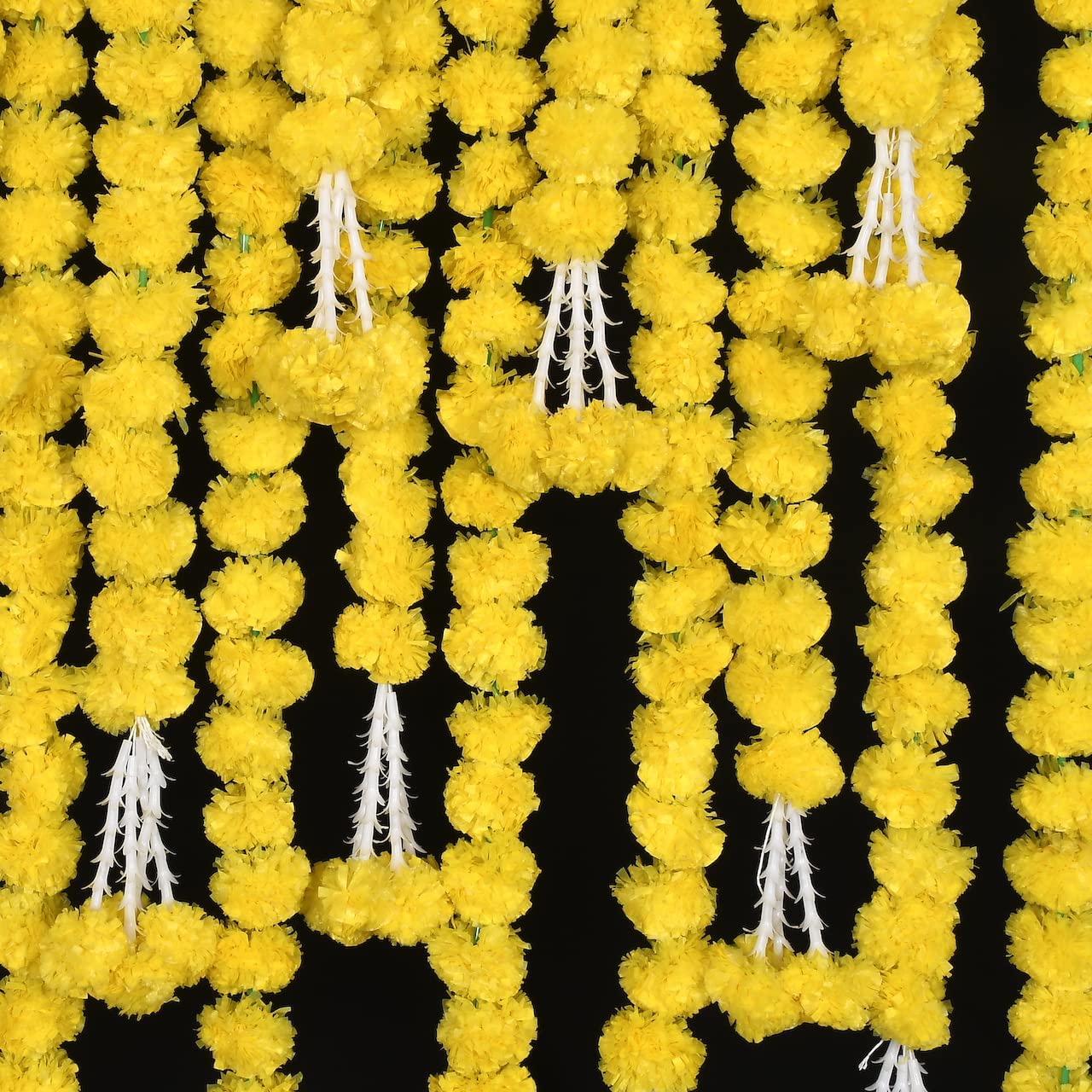 eCraftIndia Set of 10 Artificial Yellow Marigold Flowers Strings Garlands, 5 Feet Long Each 3