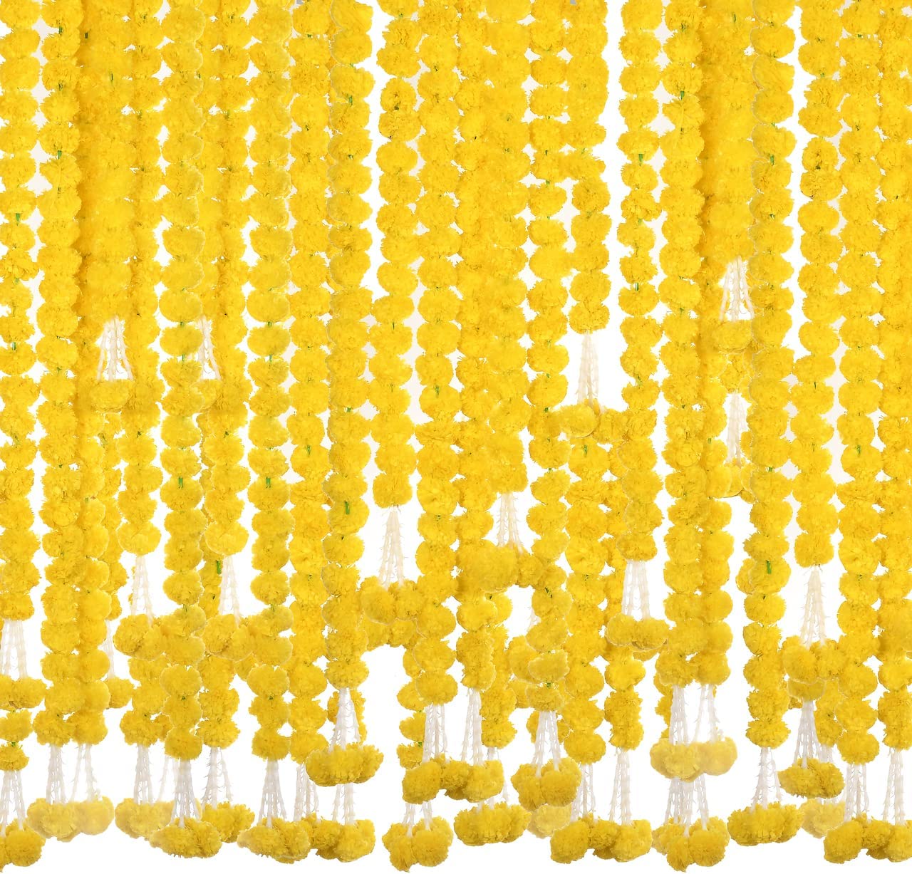 eCraftIndia Set of 10 Artificial Yellow Marigold Flowers Strings Garlands, 5 Feet Long Each 4