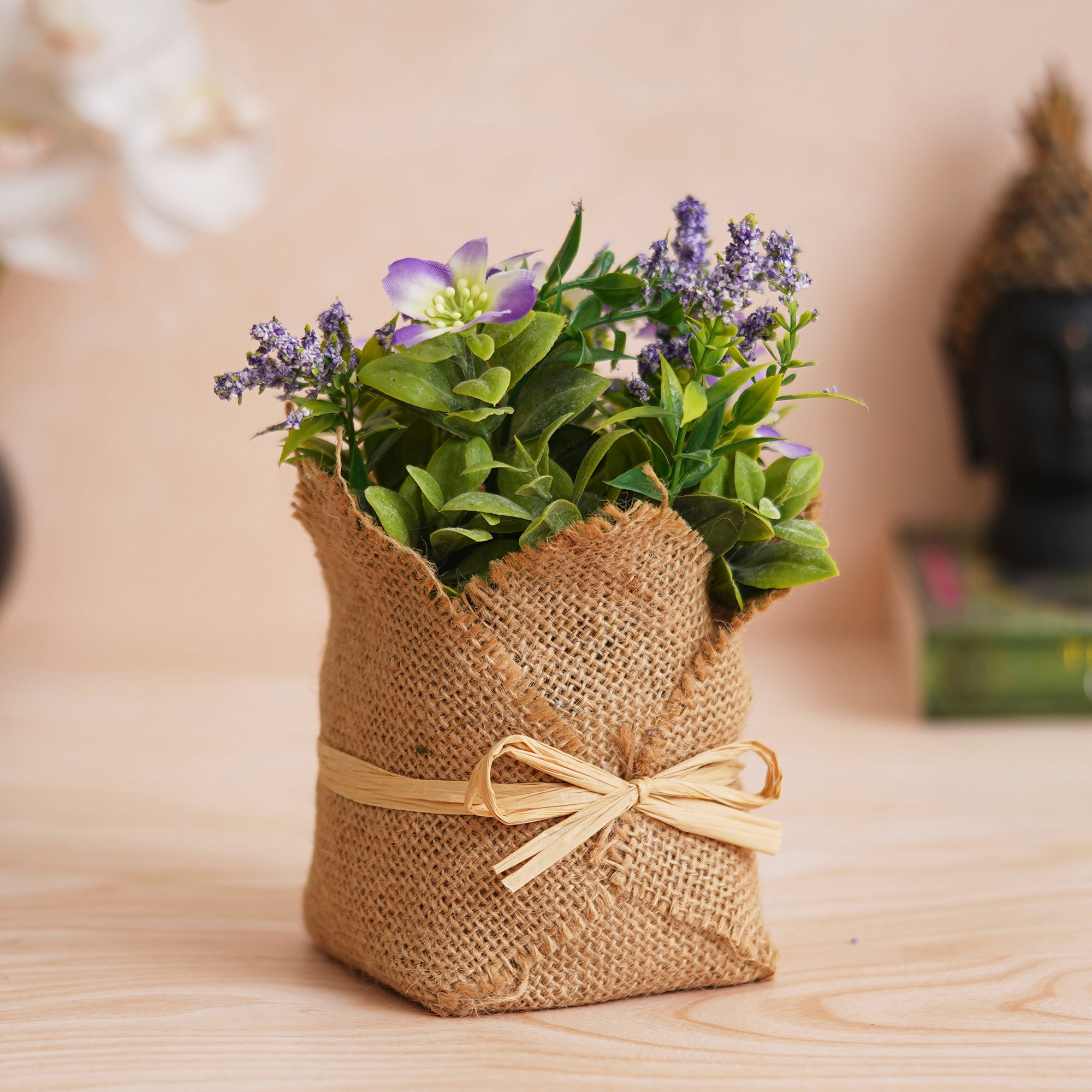 eCraftIndia Burlap Wrapped Artificial Flower Plant For Home And Office Decor
