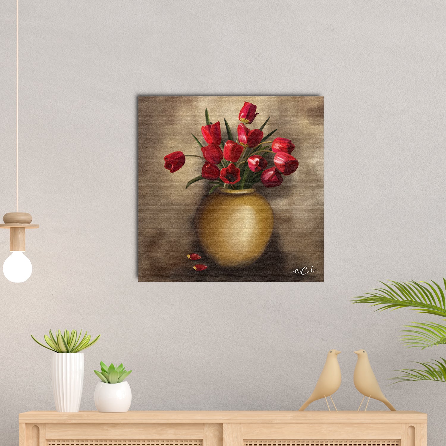 Beautiful Red Rose Flower Vase Original Design Canvas Printed Wall Painting 1
