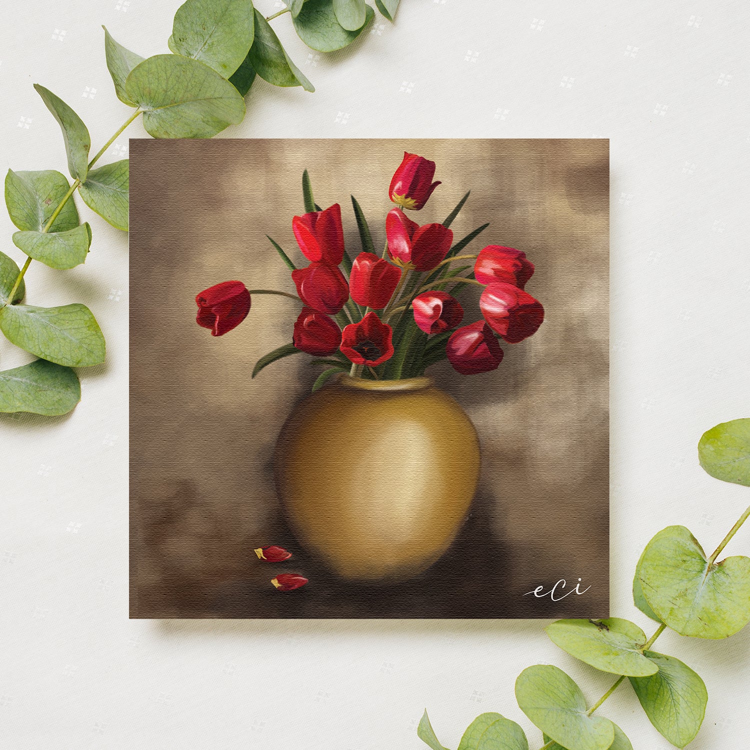 Beautiful Red Rose Flower Vase Original Design Canvas Printed Wall Painting 2