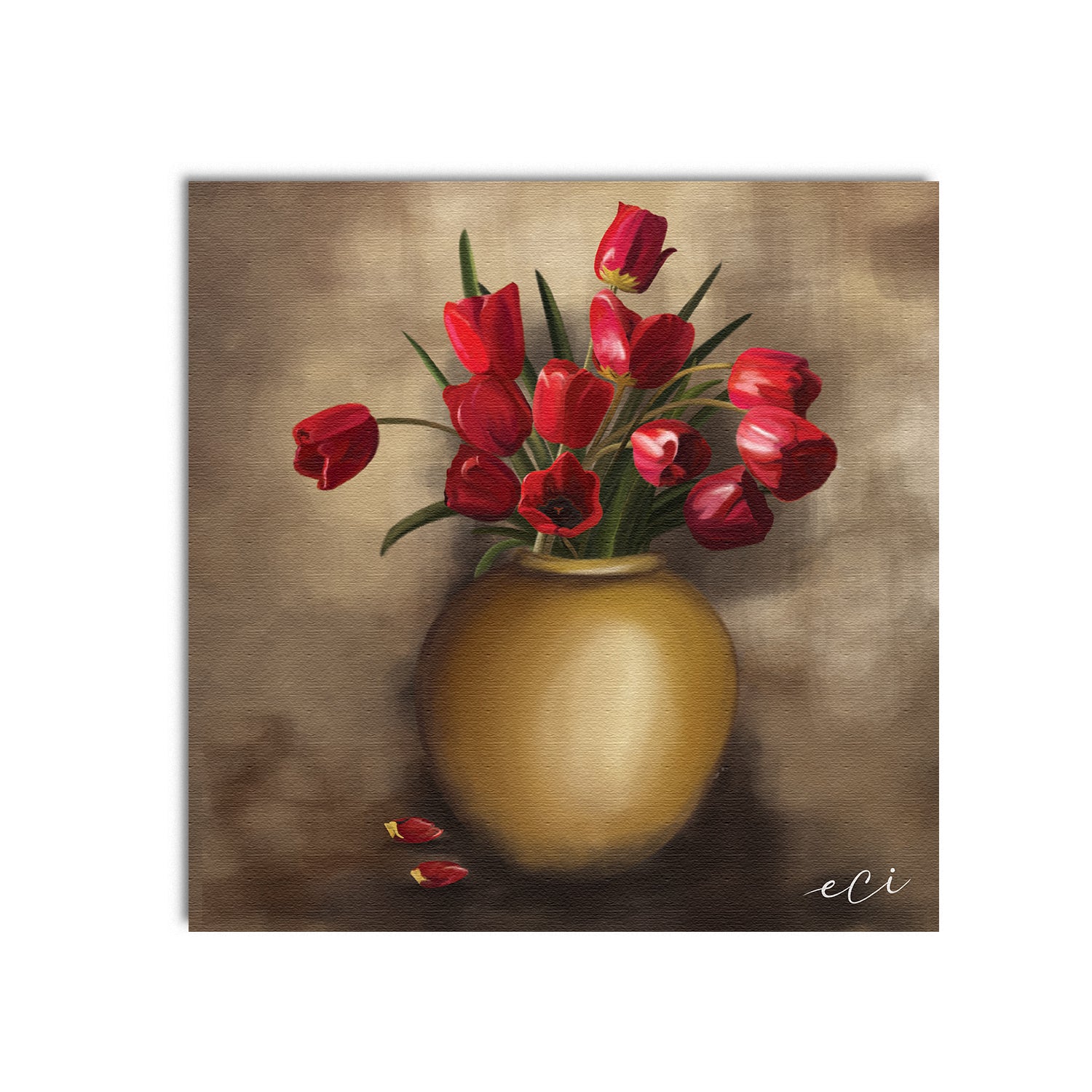 Beautiful Red Rose Flower Vase Original Design Canvas Printed Wall Painting