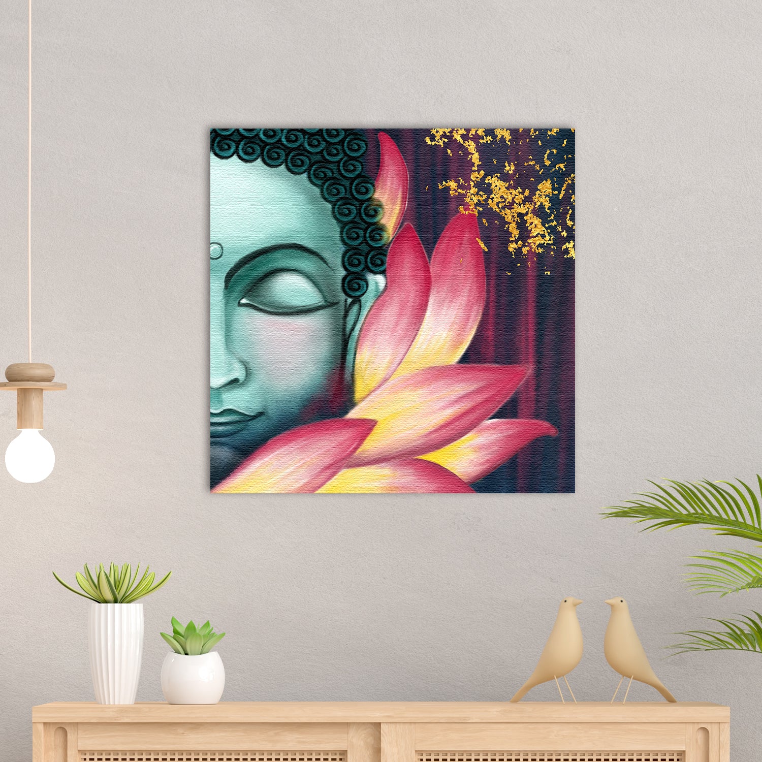 Peaceful Gautam Buddha with Lotus Original Design Canvas Printed Wall Painting