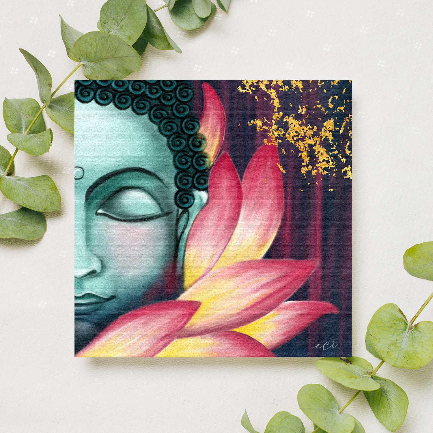 Peaceful Gautam Buddha with Lotus Original Design Canvas Printed Wall Painting 1