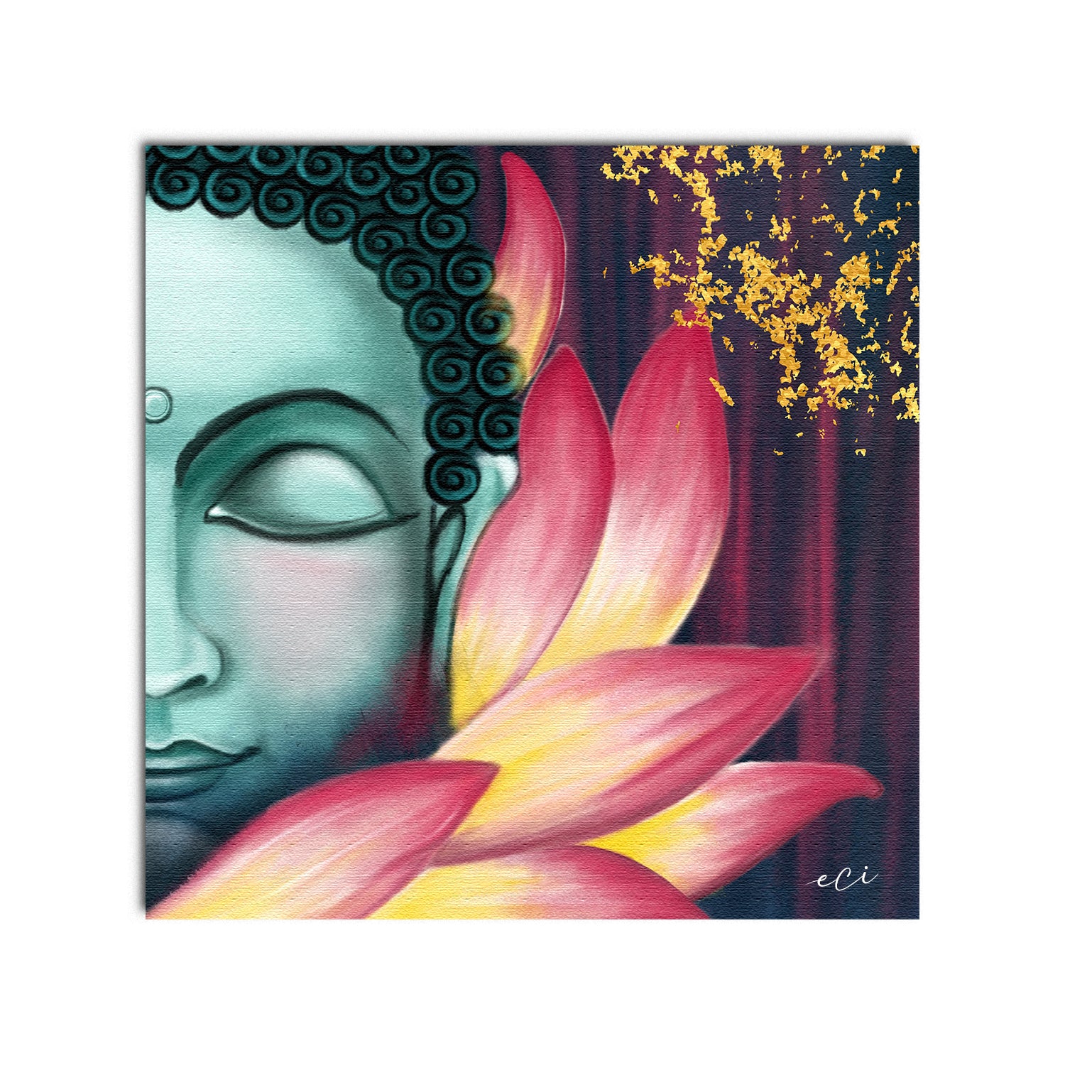 Peaceful Gautam Buddha with Lotus Original Design Canvas Printed Wall Painting 2