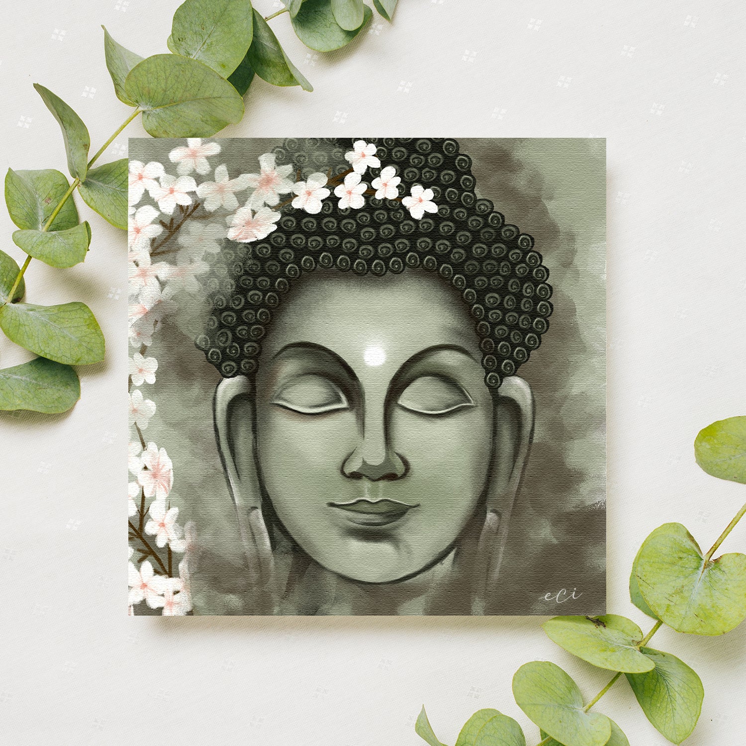Meditating Lord Buddha Green Original Design Canvas Printed Wall Painting eCraftIndia Online