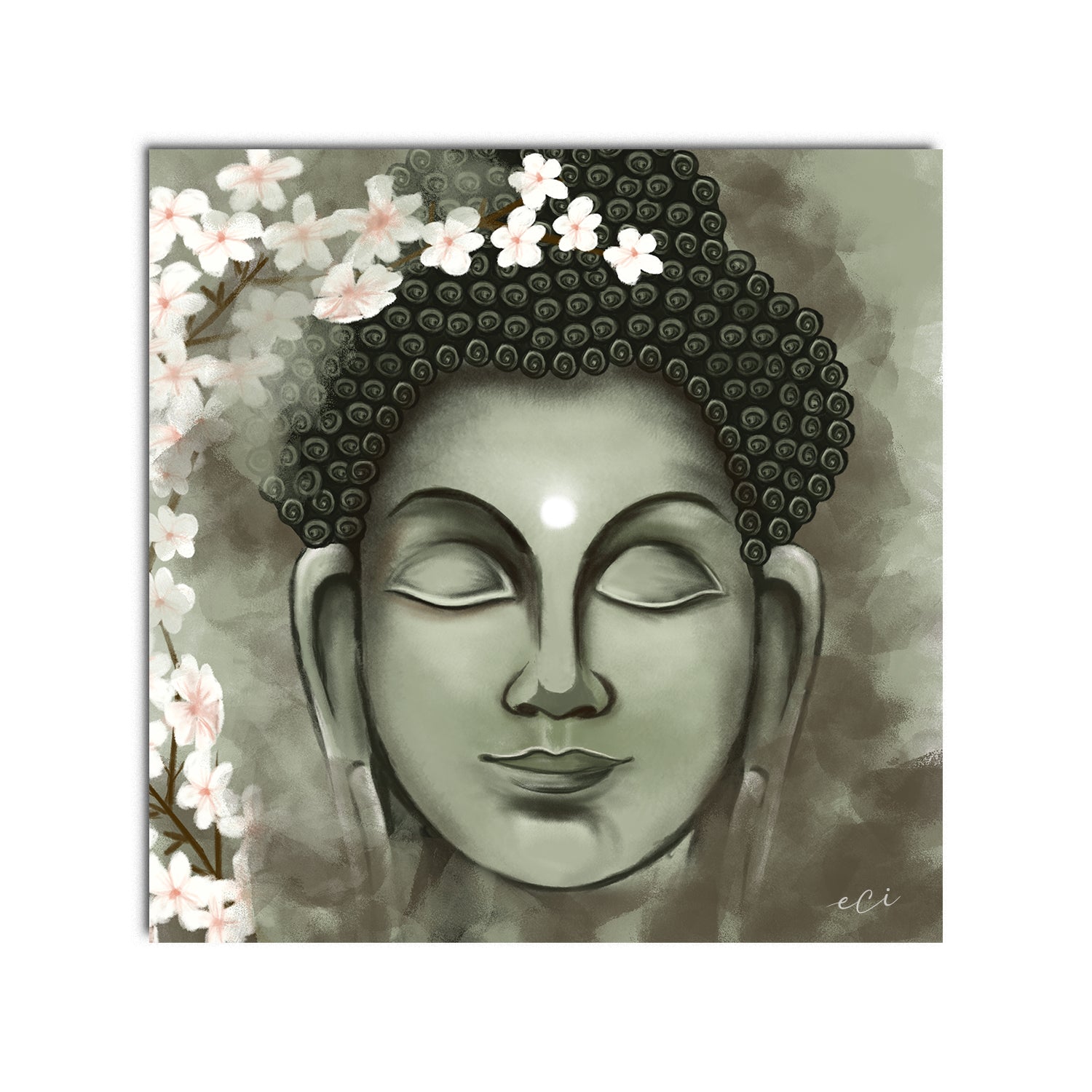 Meditating Lord Buddha Green Original Design Canvas Printed Wall Painting 2