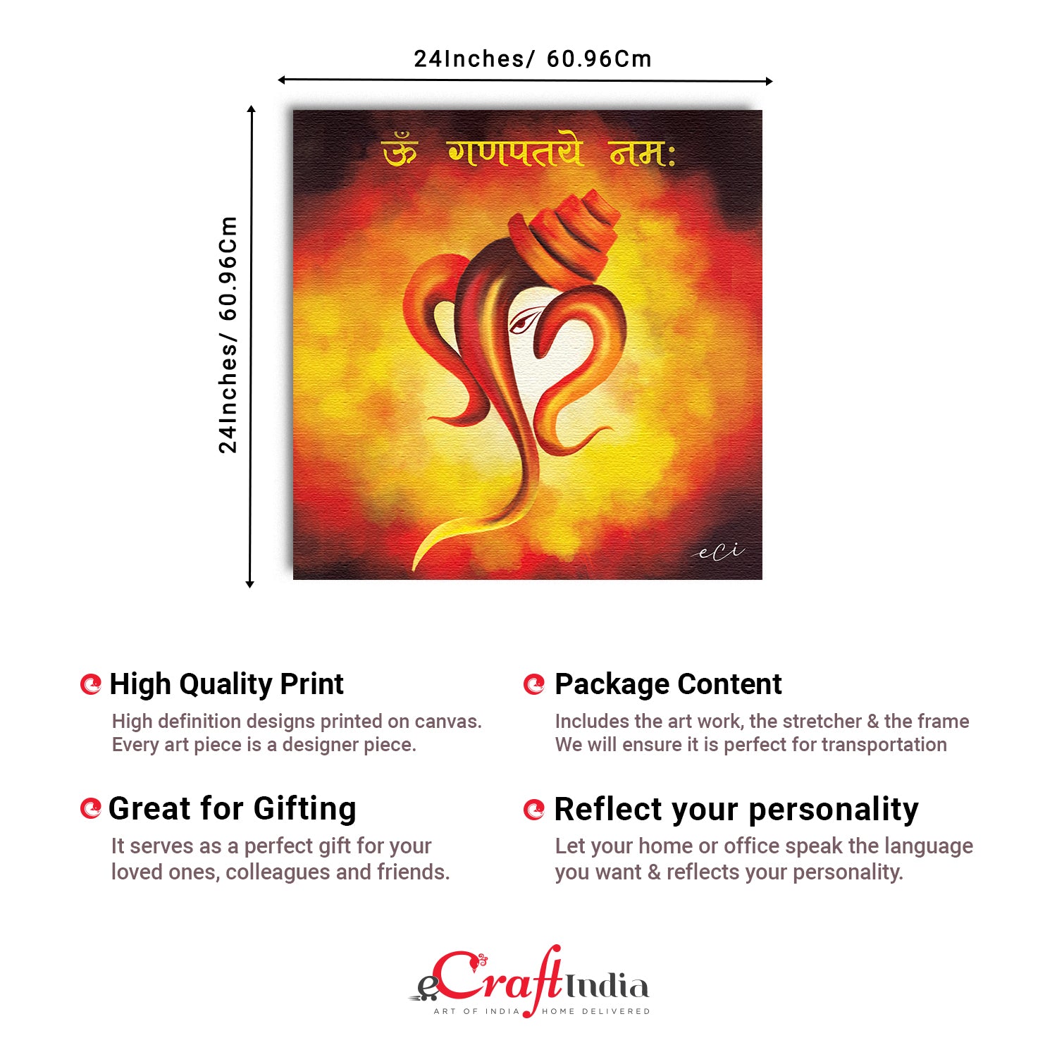 Devotional Lord Ganesha Original Design Canvas Printed Wall Painting 3