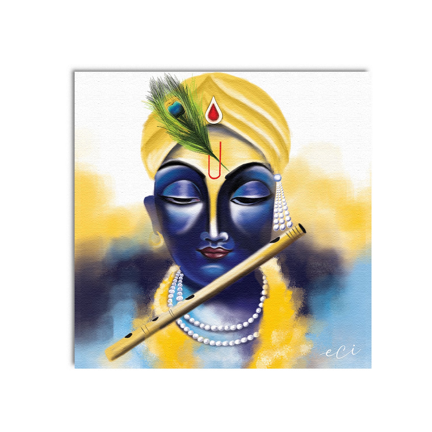 Lord Krishna Playing Flute Painting Digital Printed Canvas Wall Art 2
