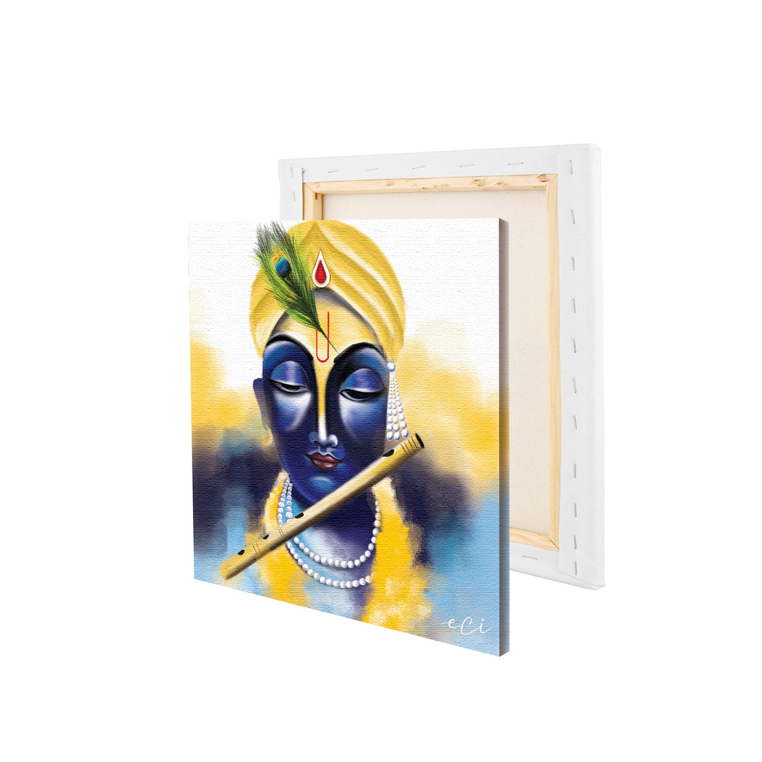 Lord Krishna Playing Flute Painting Digital Printed Canvas Wall Art 4