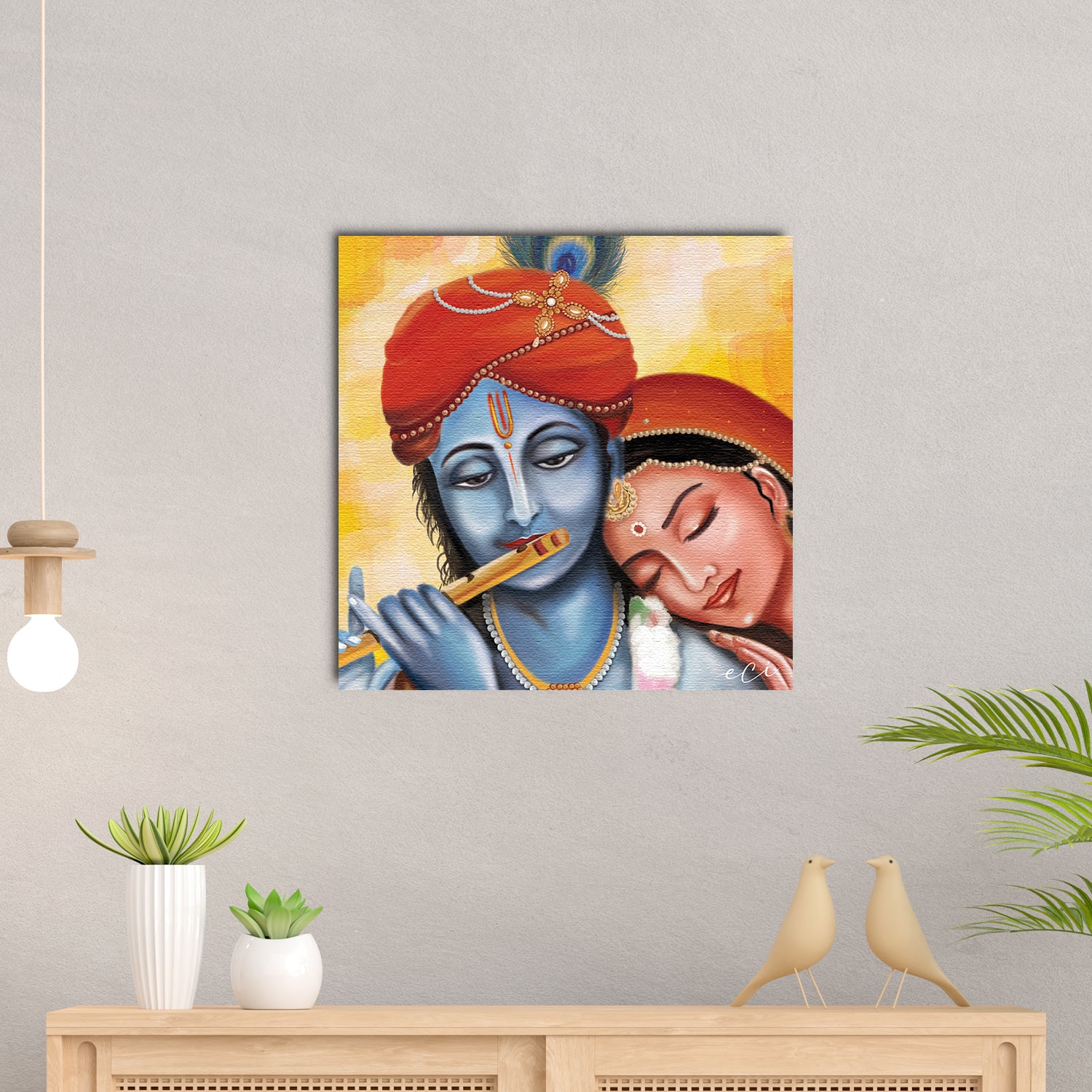 Beautiful Radha Krishna With Flute Canvas Printed Wall Painting 1