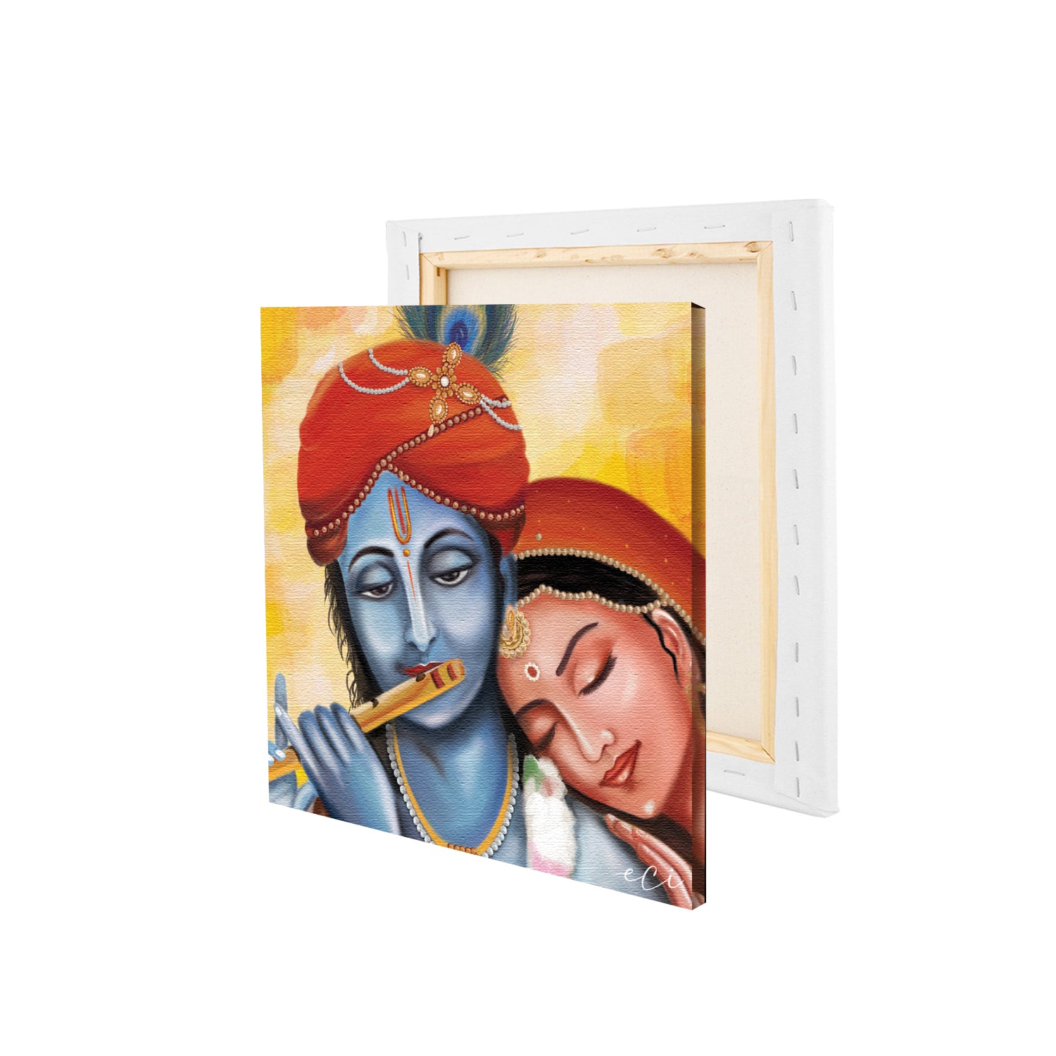 Beautiful Radha Krishna With Flute Canvas Printed Wall Painting 4
