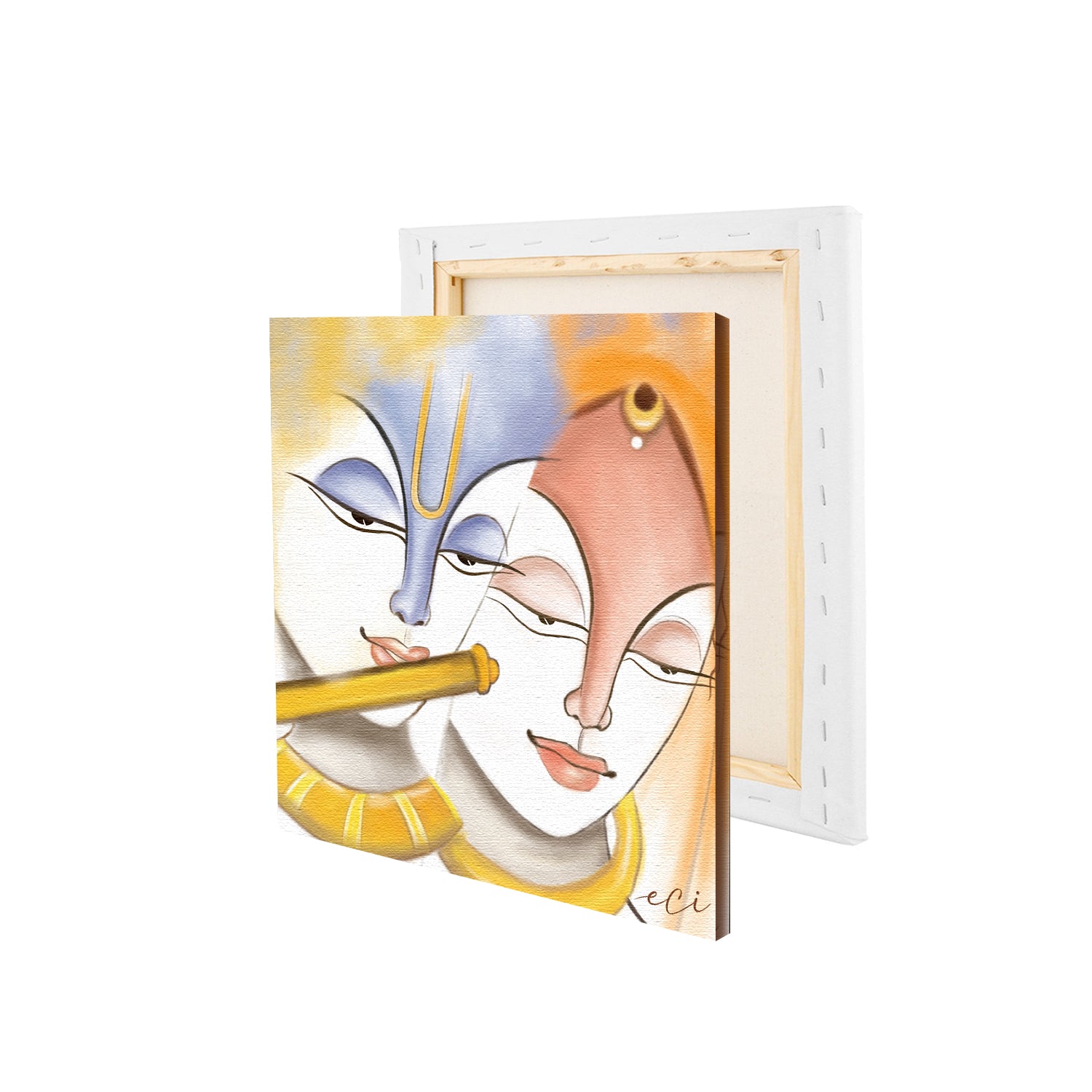 Beautiful Radha Krishna Playing Flute Painting Digital Printed Canvas Wall Art 4