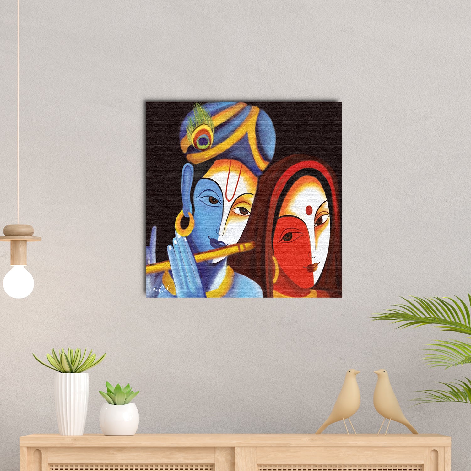Radha Krishna with Flute Original Design Canvas Printed Wall Painting