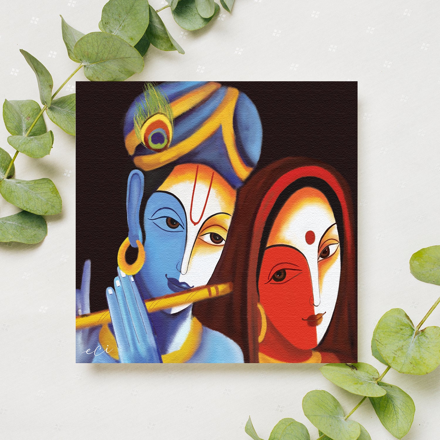Radha Krishna with Flute Original Design Canvas Printed Wall Painting 1